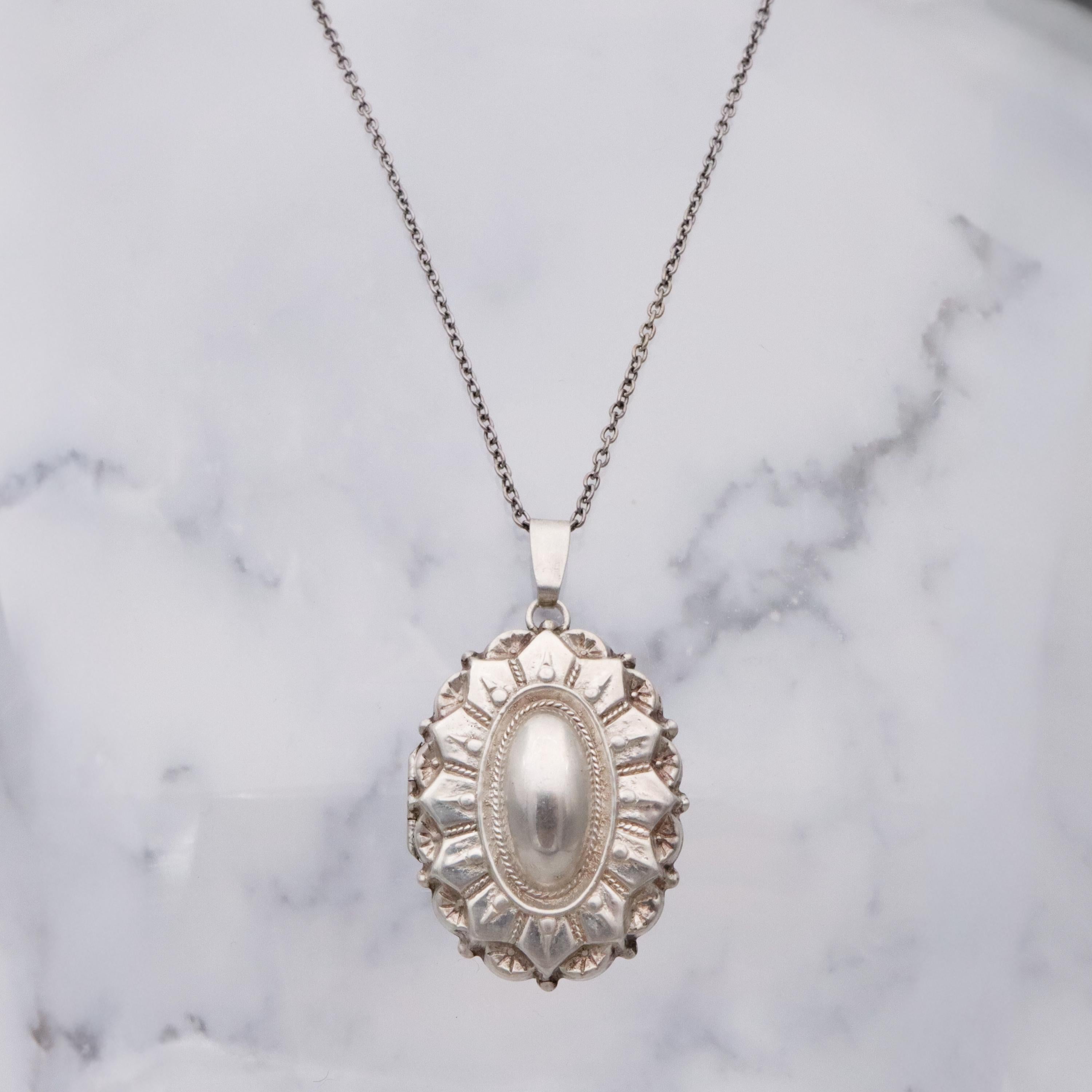 Victorian Revival sterling silver Etruscan style pendant locket