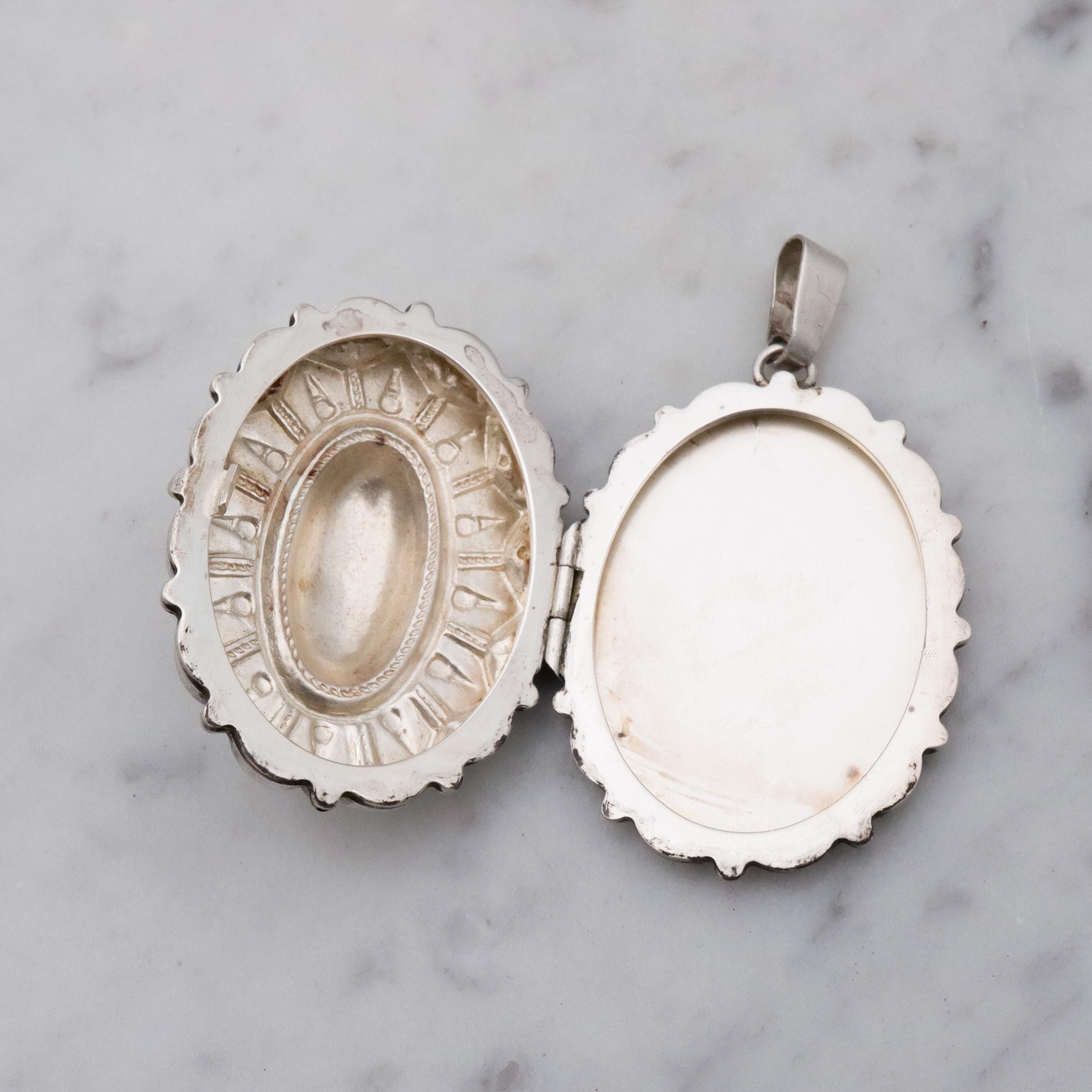 Victorian Revival sterling silver Etruscan style pendant locket