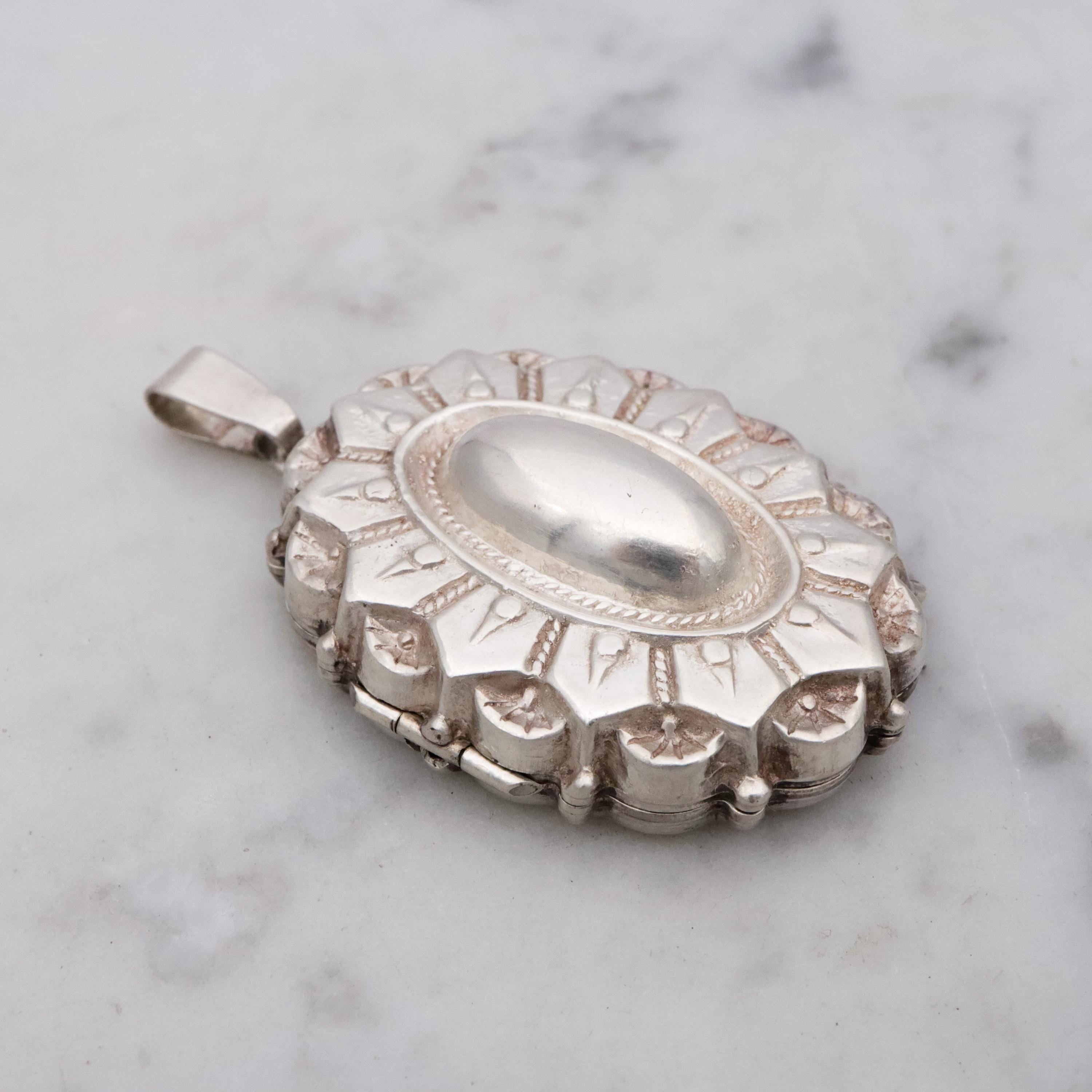 Victorian Revival sterling silver Etruscan style pendant locket