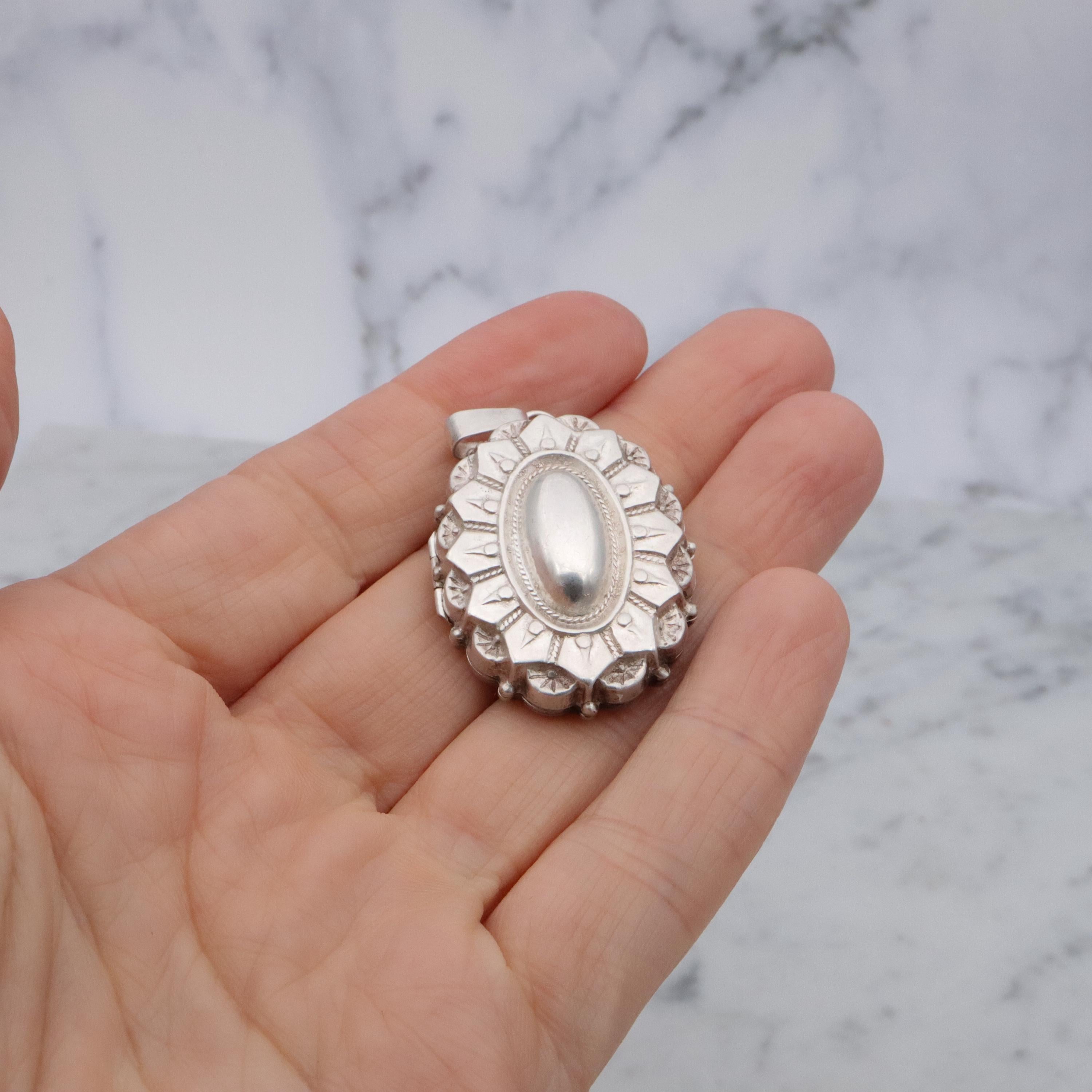 Victorian Revival sterling silver Etruscan style pendant locket