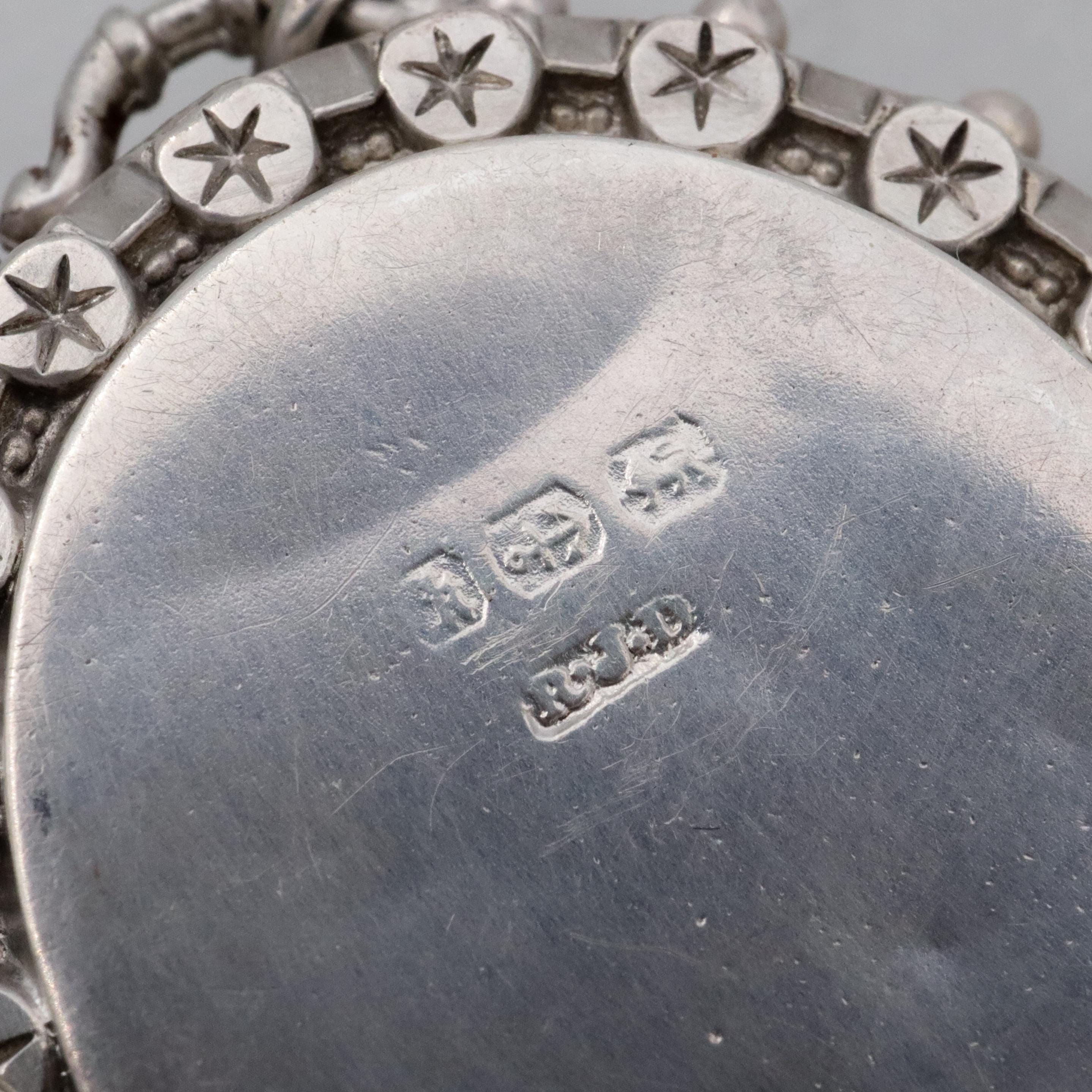 English Victorian Etruscan Revival sterling locket pendant, by RJD 1884