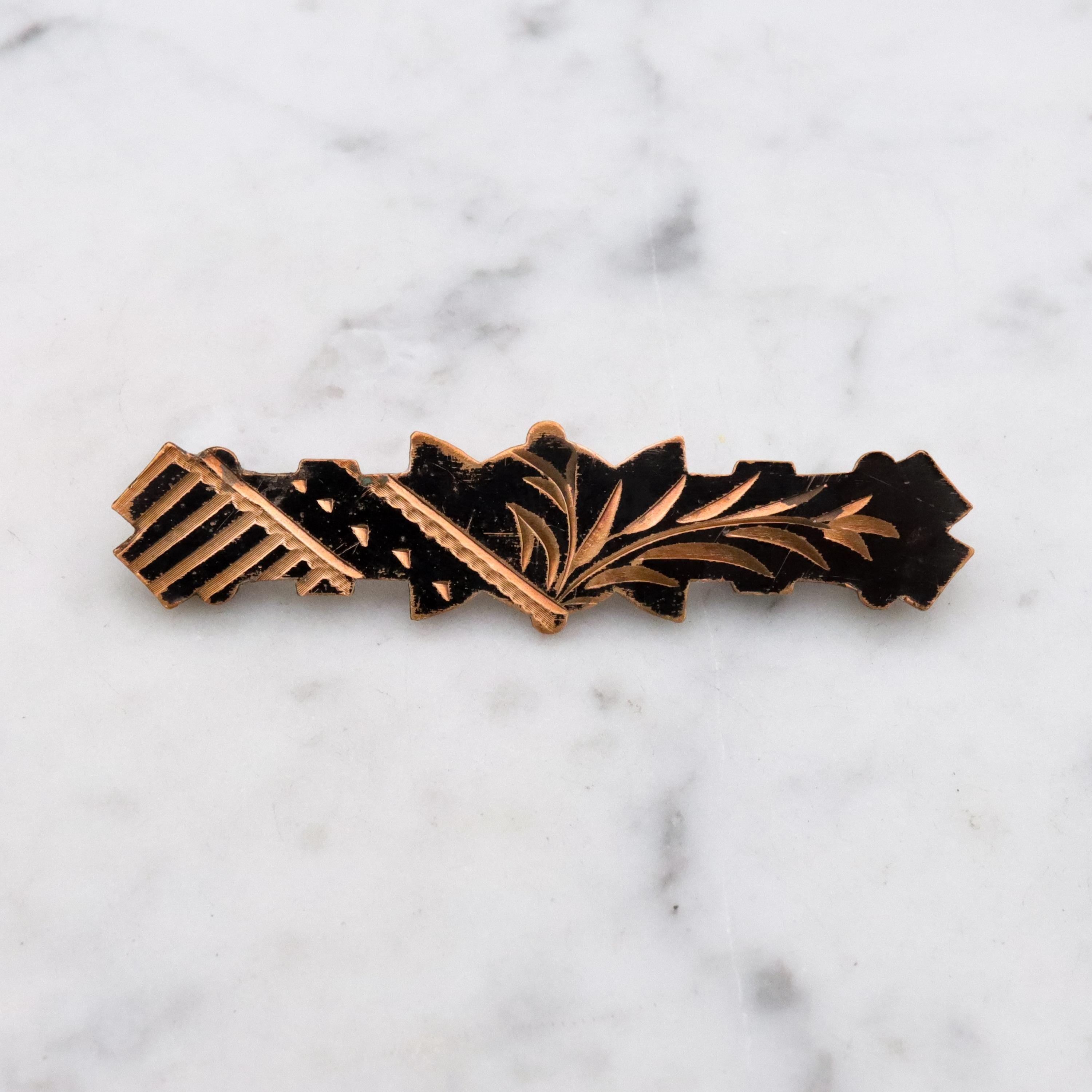 Antique Aesthetic era niello enamelled gold filled bar pin