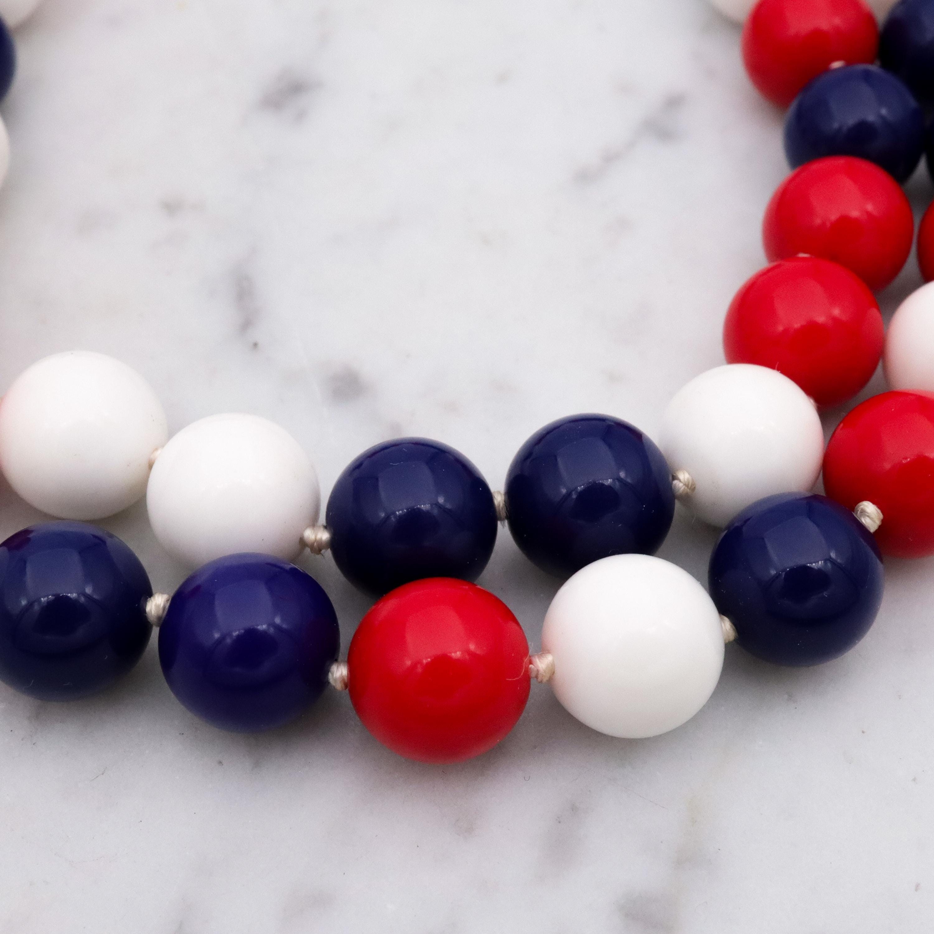 Retro Richelieu Patriotic red white blue beaded necklace