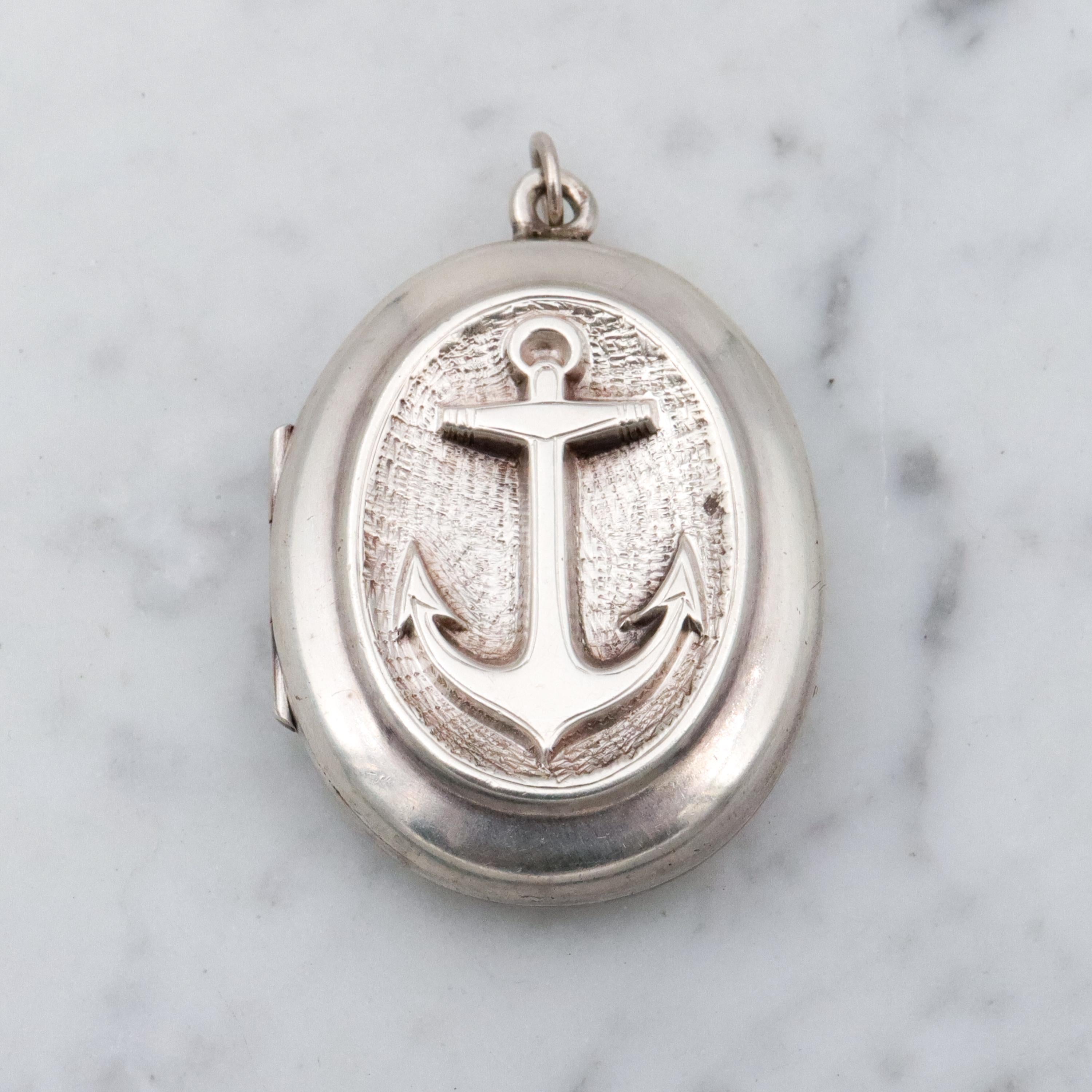 Antique Victorian sterling anchor locket pendant