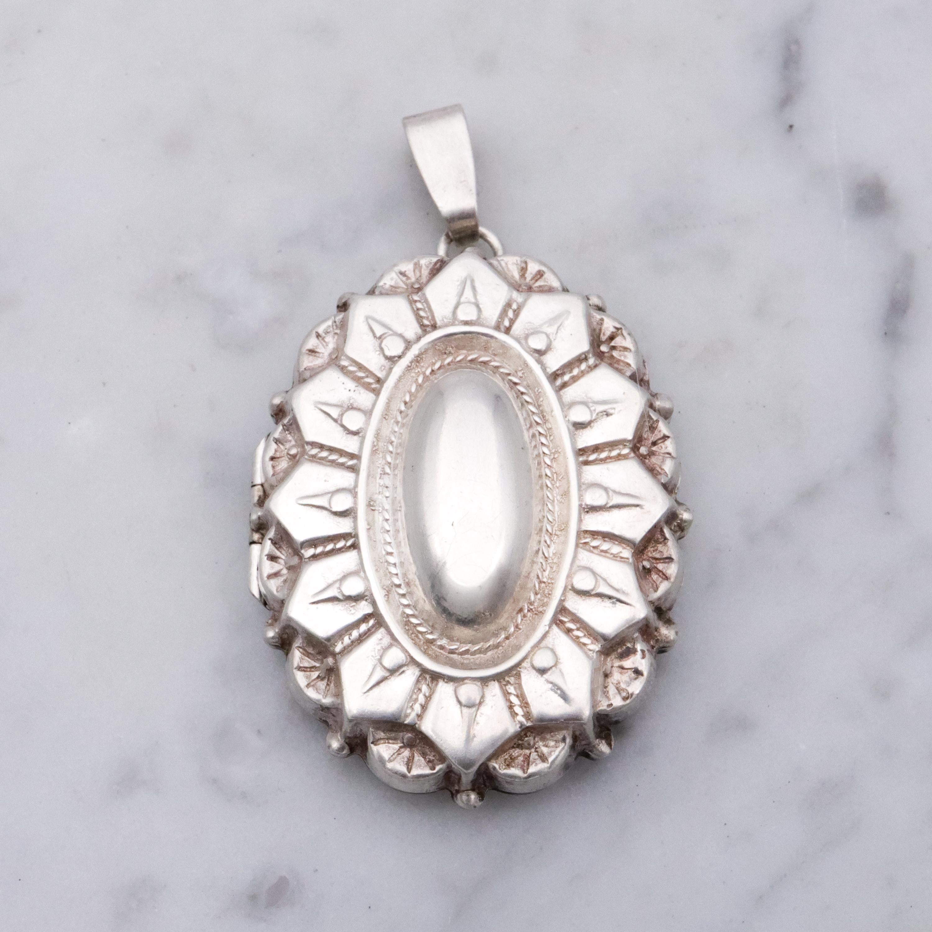 Victorian Revival sterling silver Etruscan style pendant locket