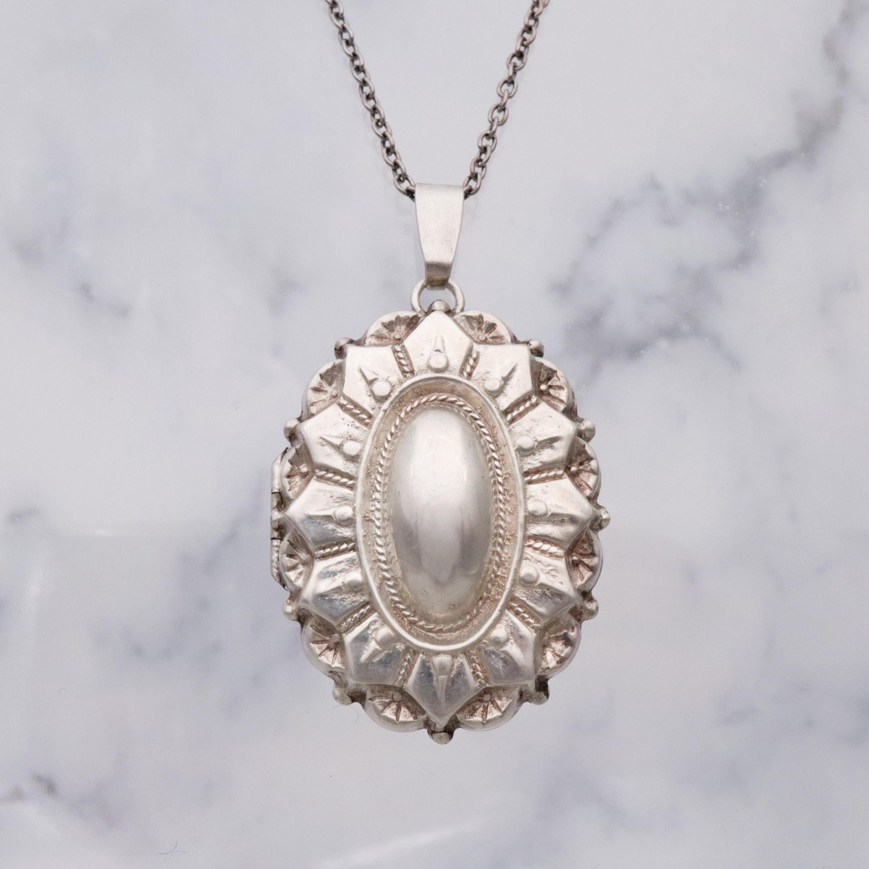Victorian Revival sterling silver Etruscan style pendant locket