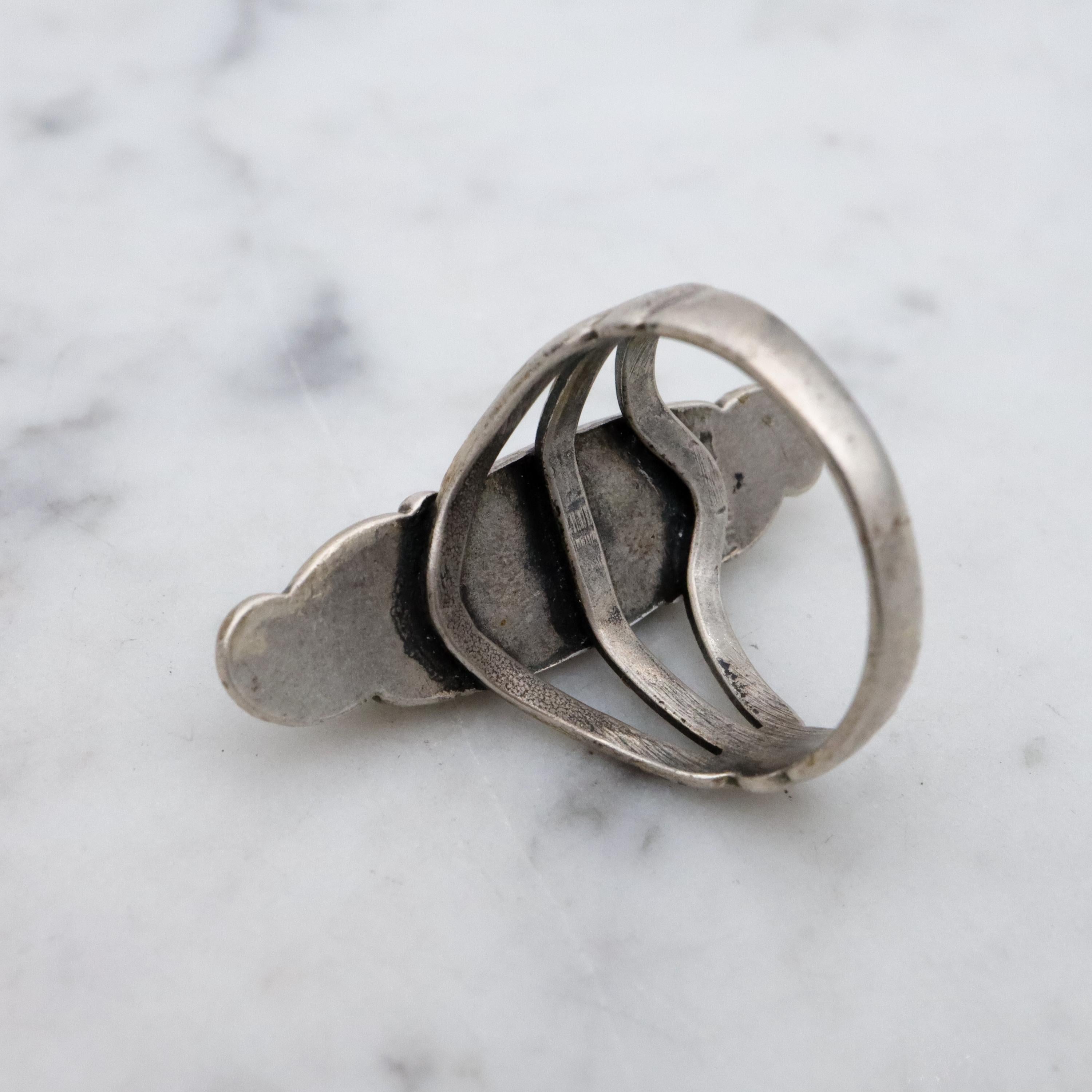 Vintage Navajo turquoise sterling navette ring, size 5