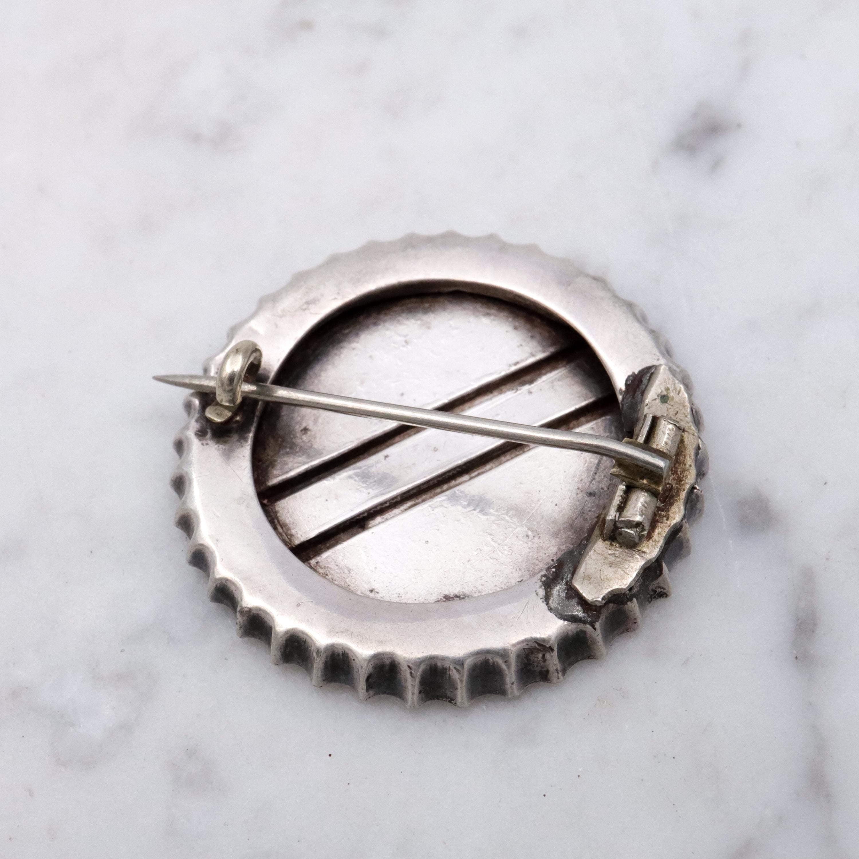 Antique Aesthetic Movement mixed metals sterling floral brooch