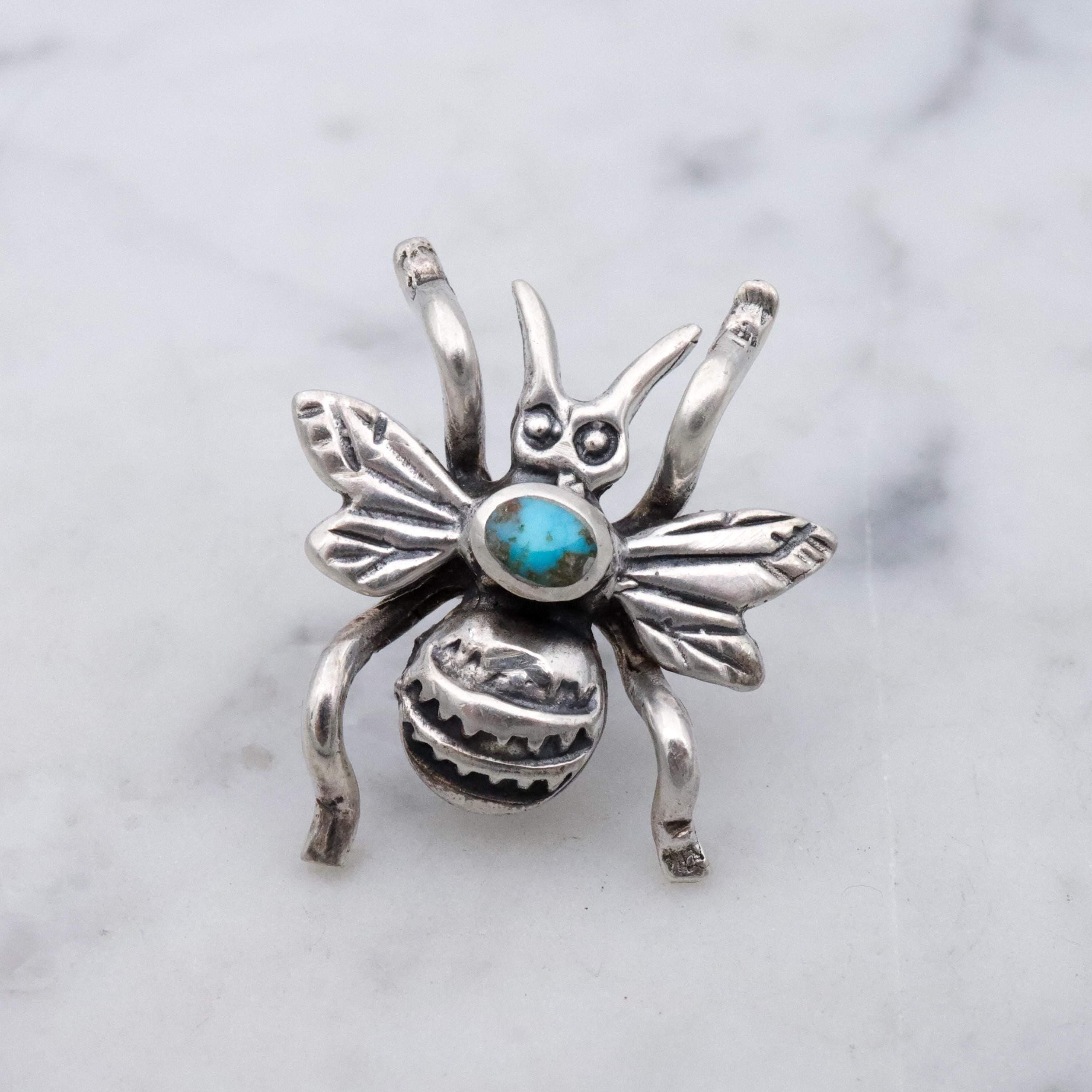Native American sterling turquoise bee bug tie tack