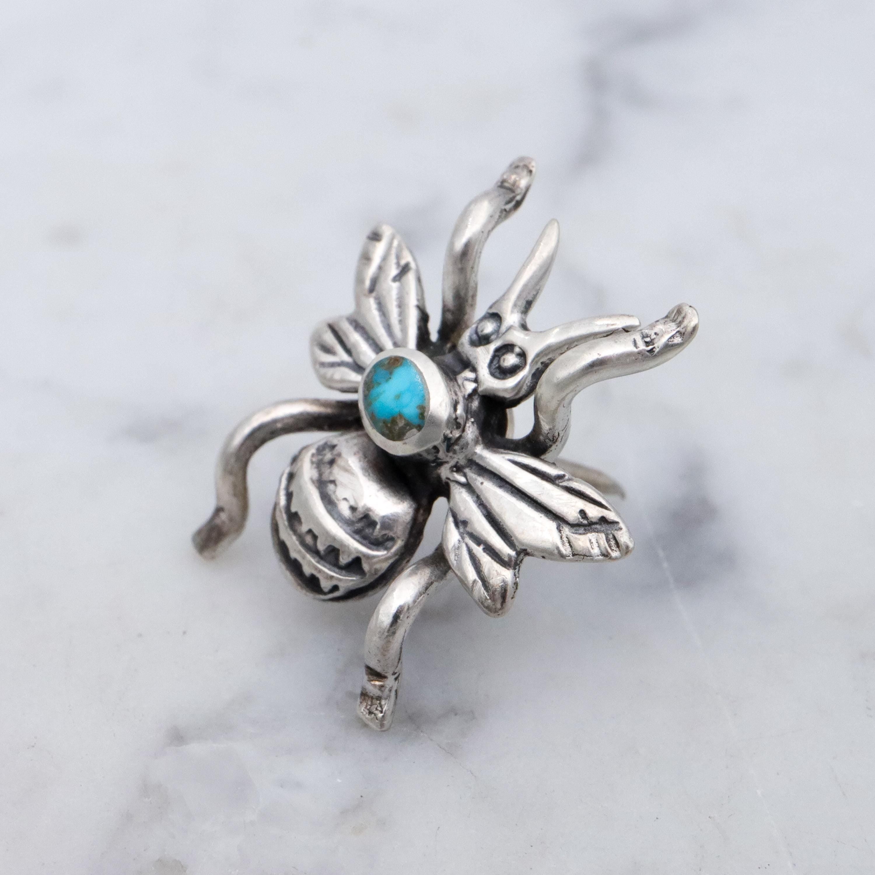 Native American sterling turquoise bee bug tie tack