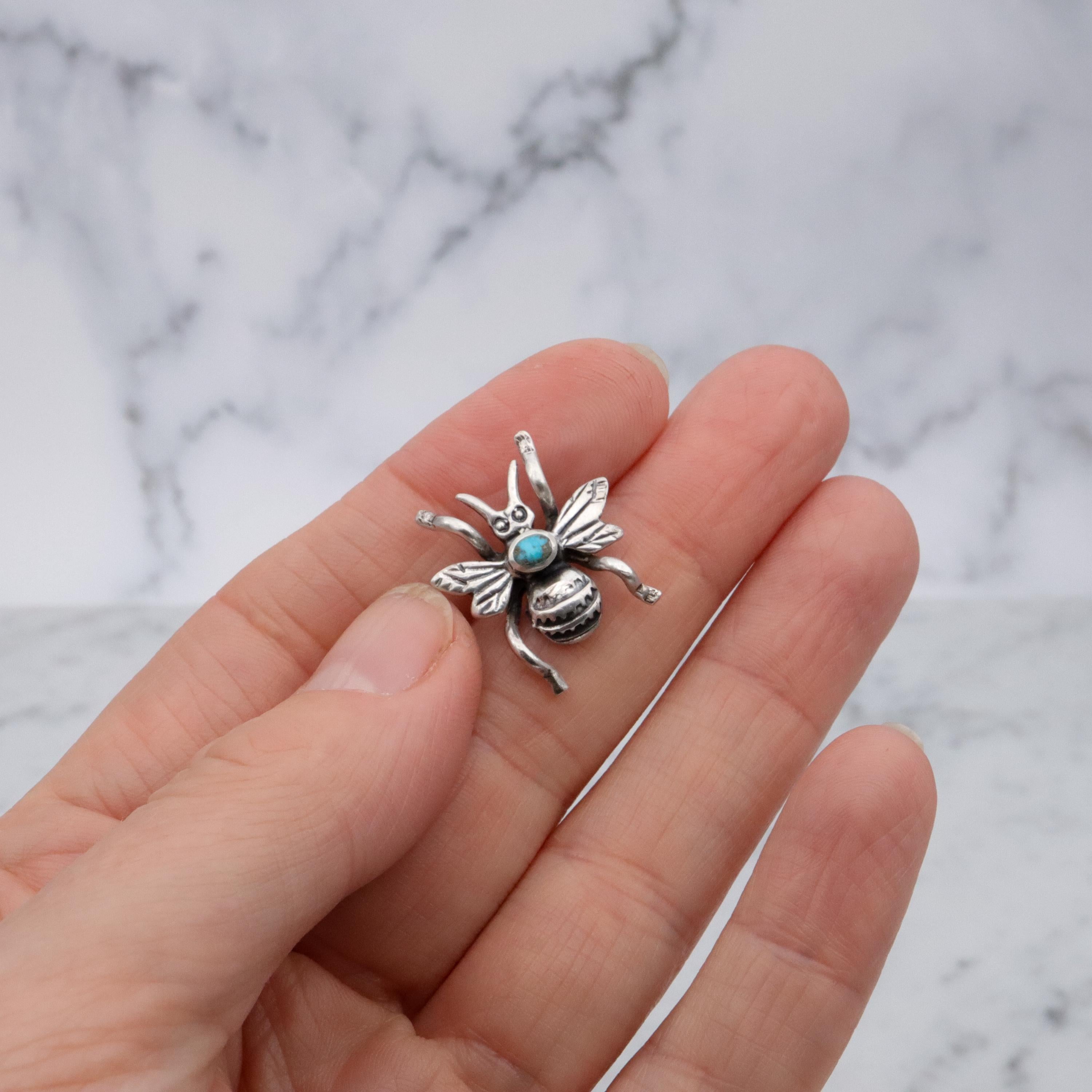 Native American sterling turquoise bee bug tie tack