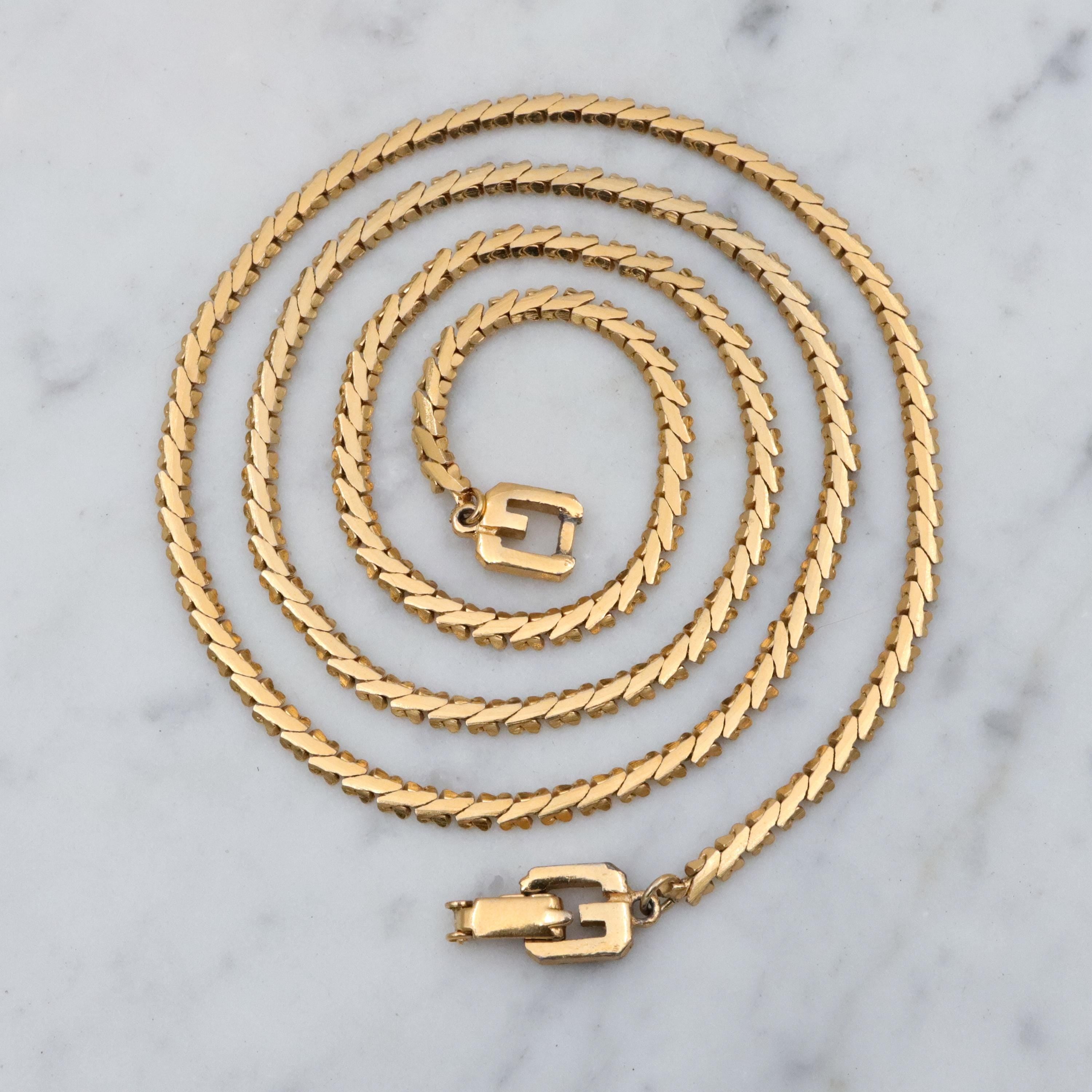 Mid Century Givenchy gold plated flat woven link necklace, 24"