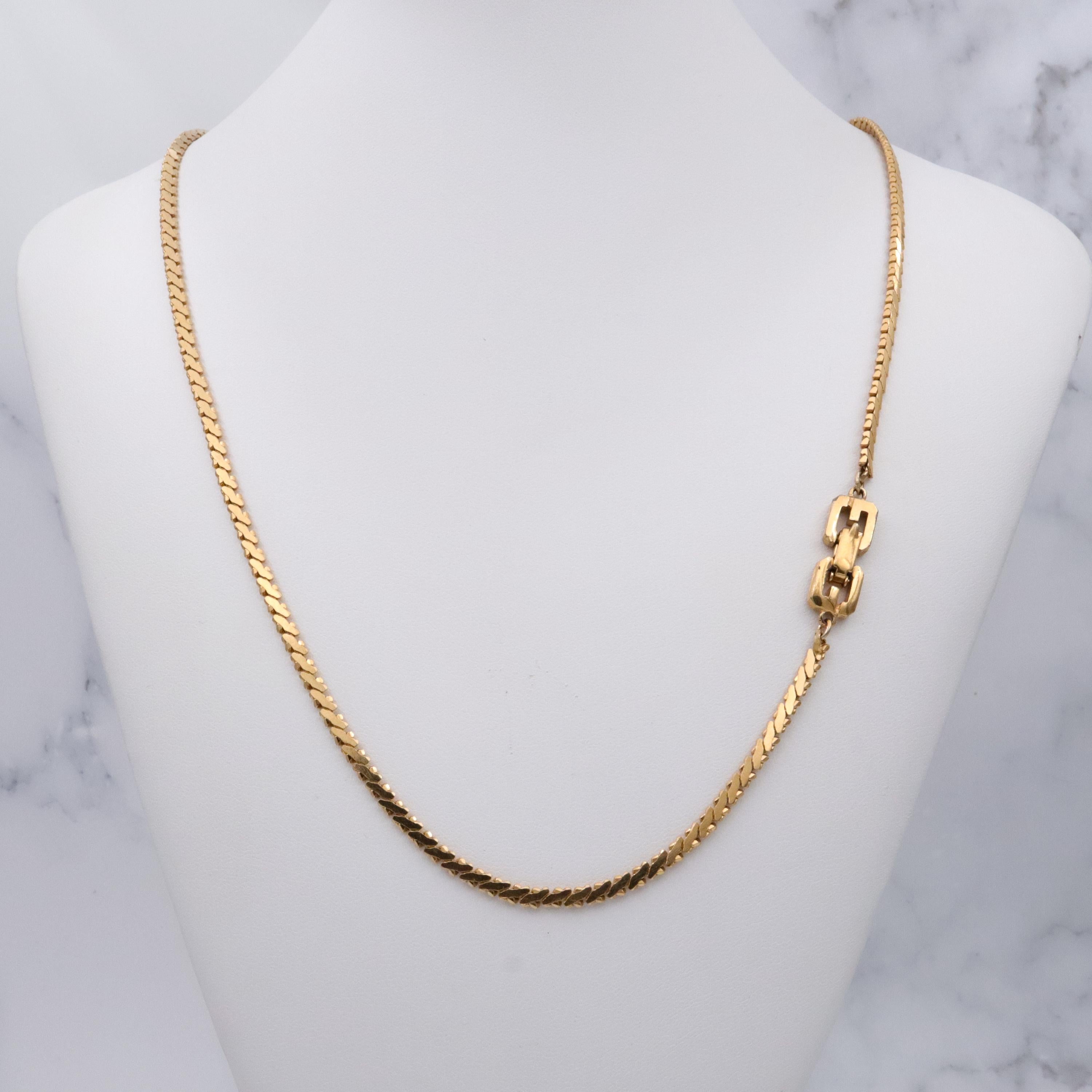 Mid Century Givenchy gold plated flat woven link necklace, 24"