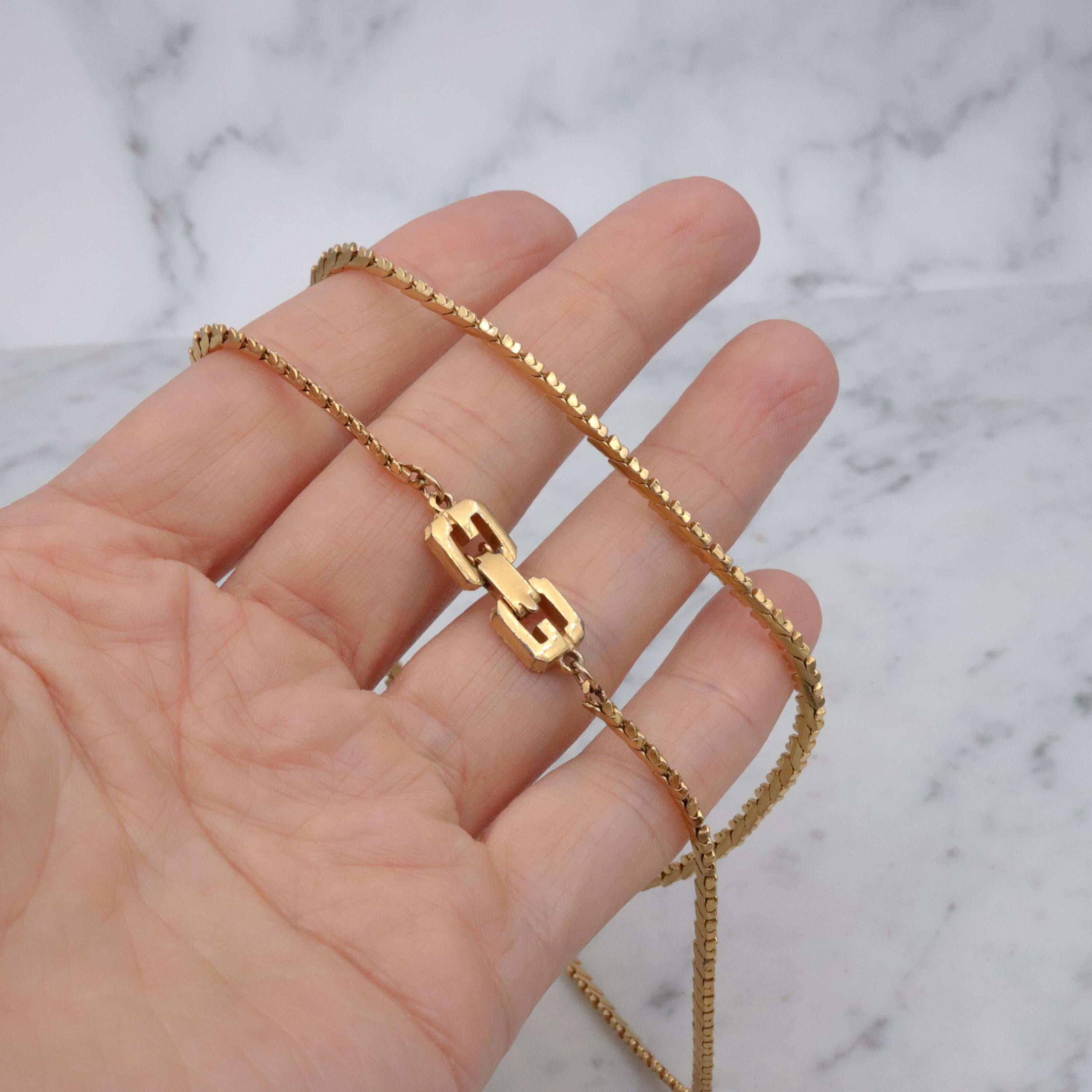 Mid Century Givenchy gold plated flat woven link necklace, 24"