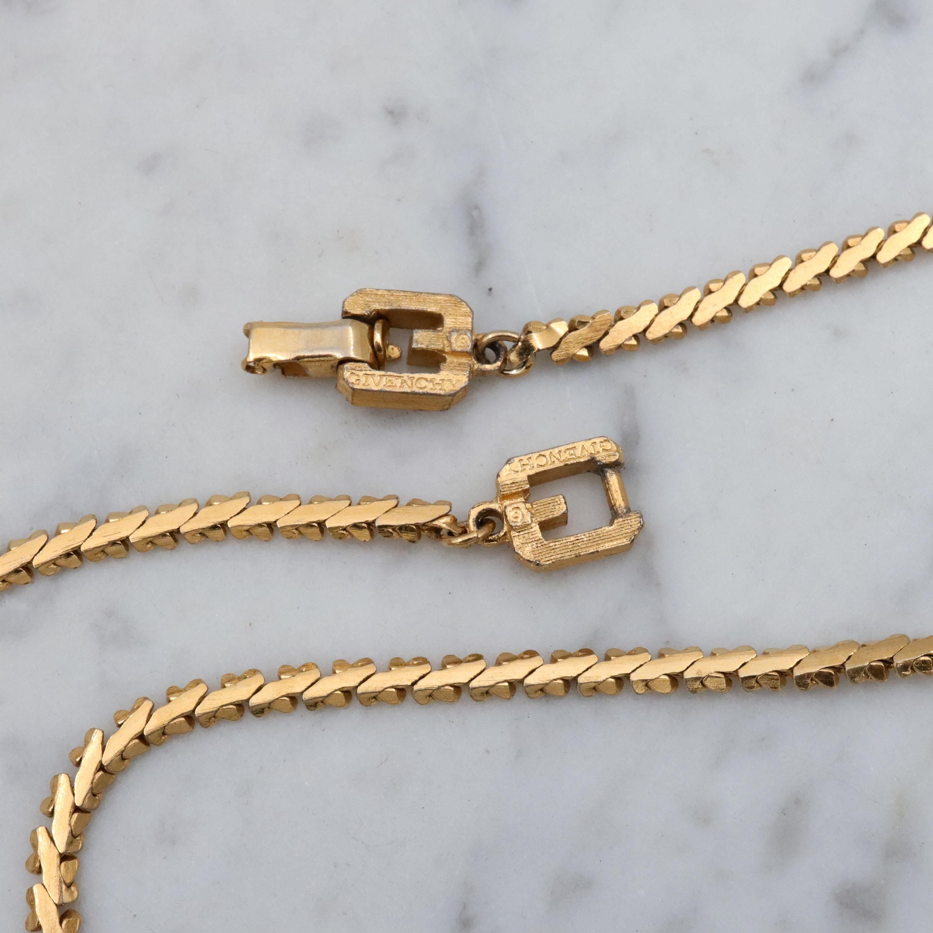 Mid Century Givenchy gold plated flat woven link necklace, 24"
