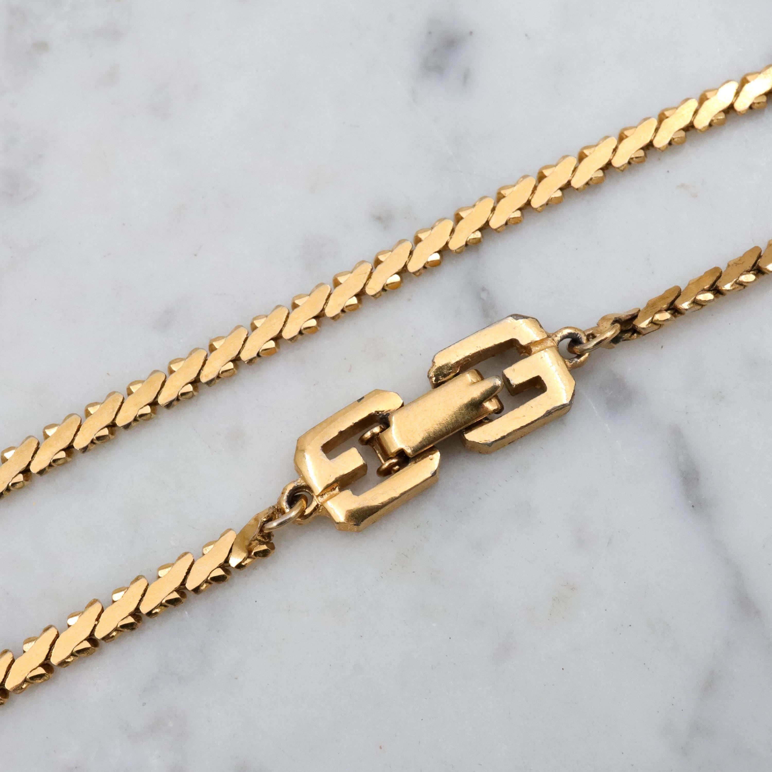 Mid Century Givenchy gold plated flat woven link necklace, 24"