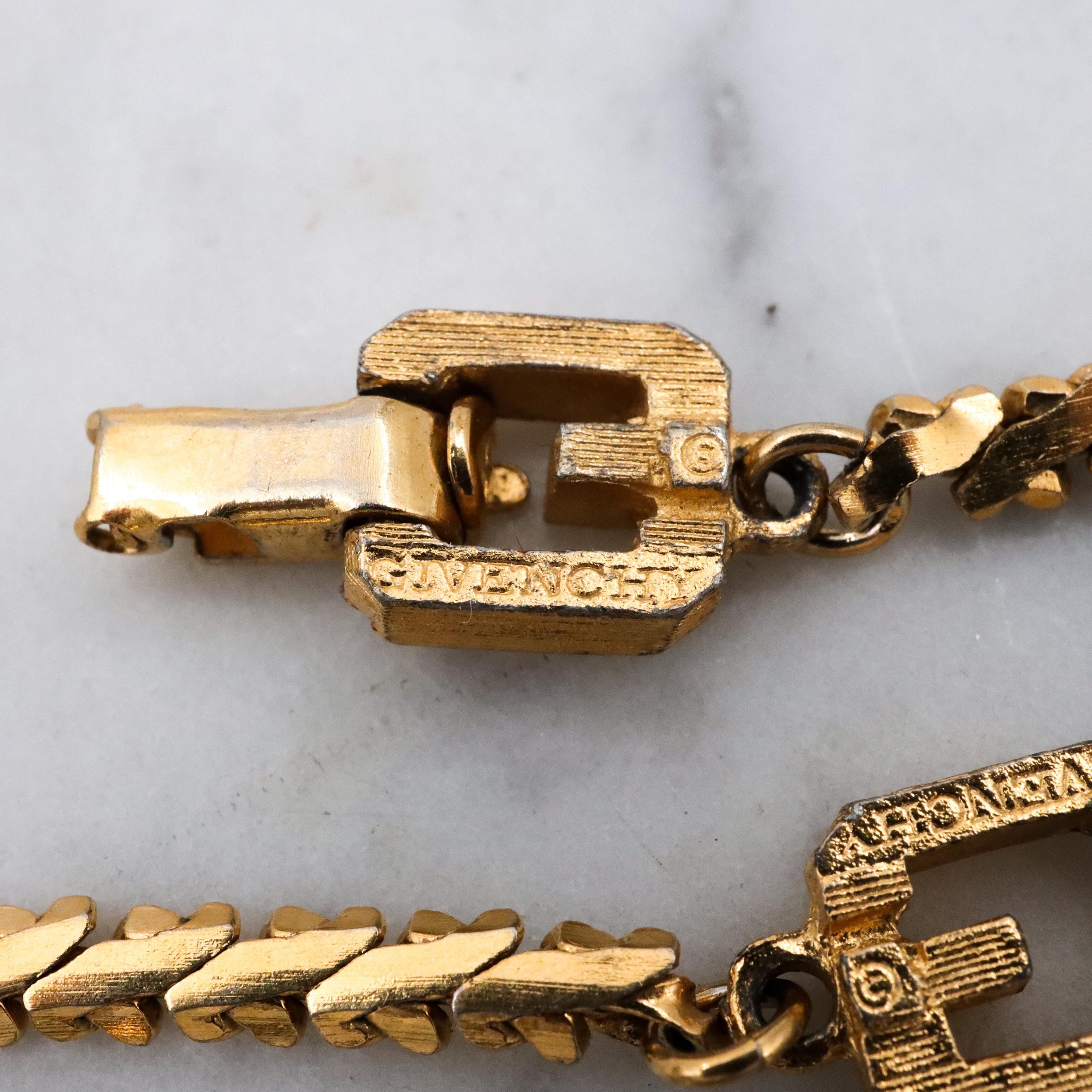 Mid Century Givenchy gold plated flat woven link necklace, 24"