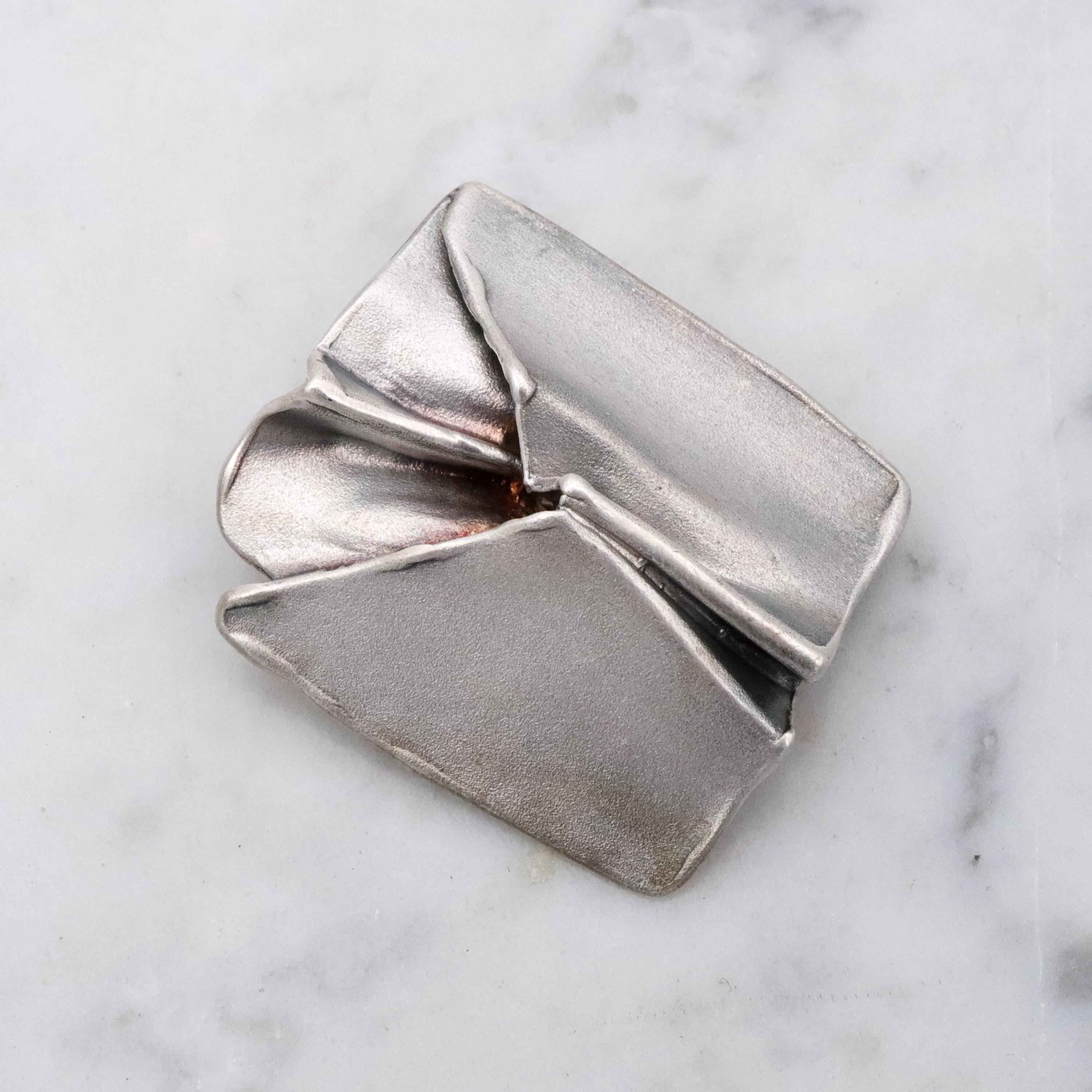 Modernist sculptural origami matte sterling brooch