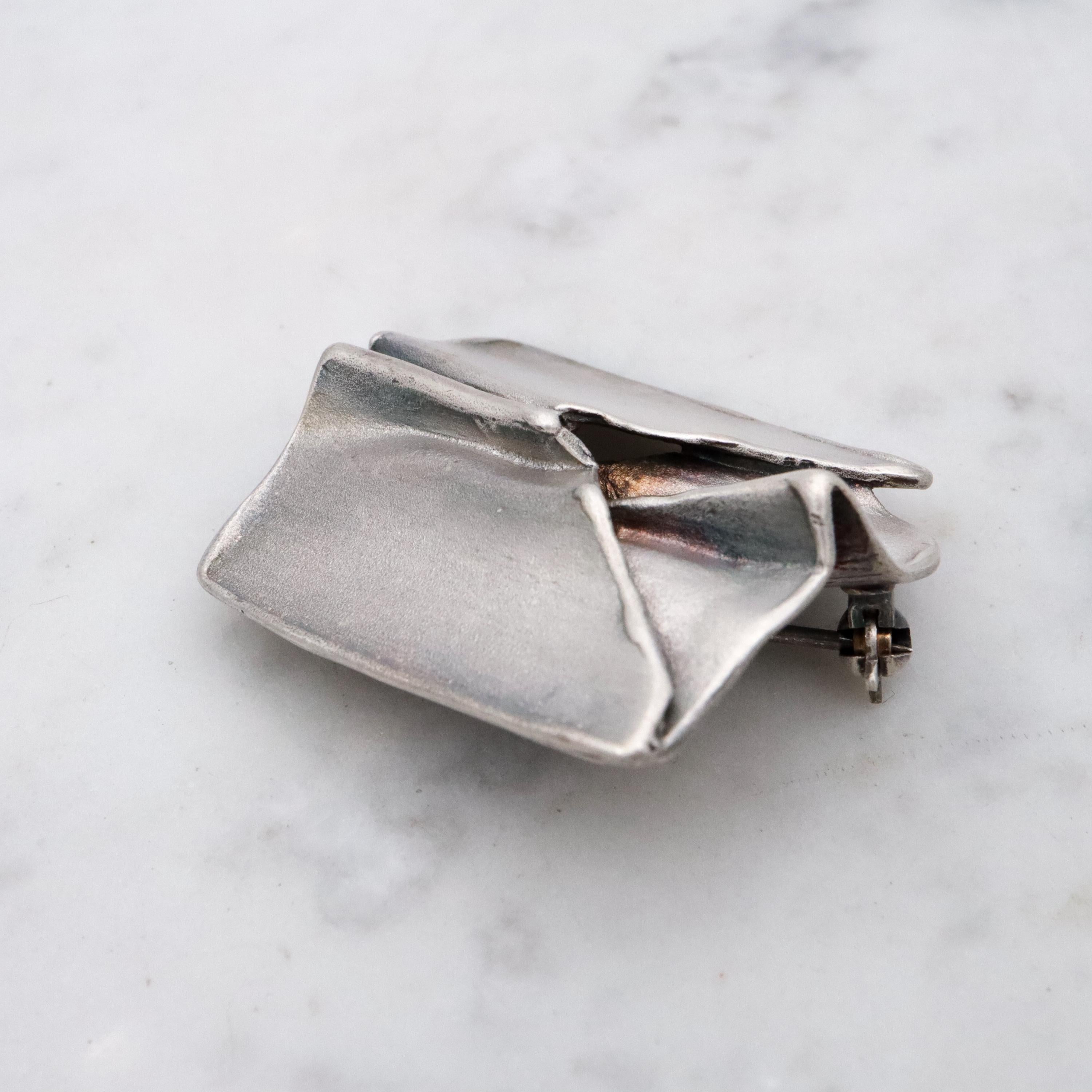 Modernist sculptural origami matte sterling brooch