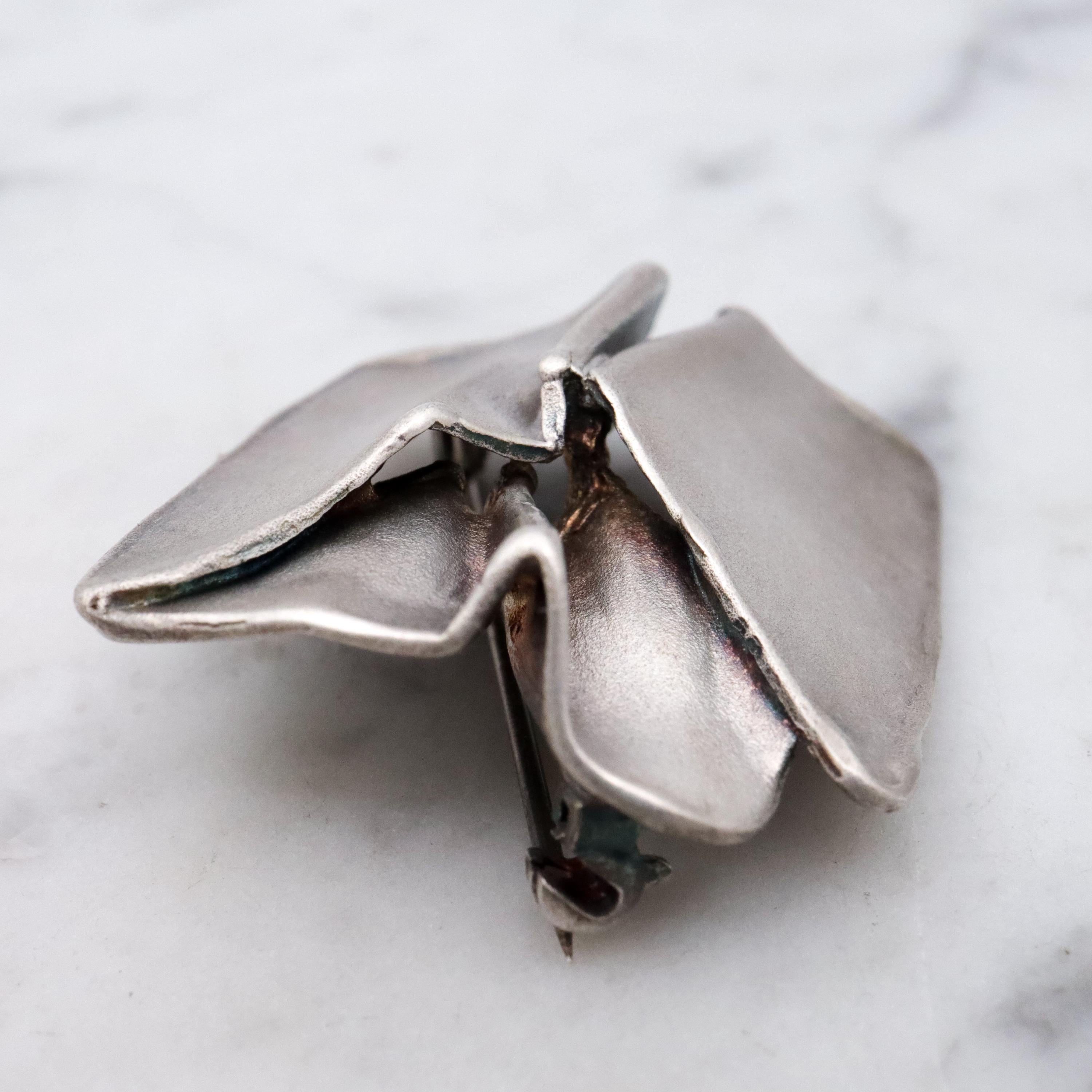 Modernist sculptural origami matte sterling brooch