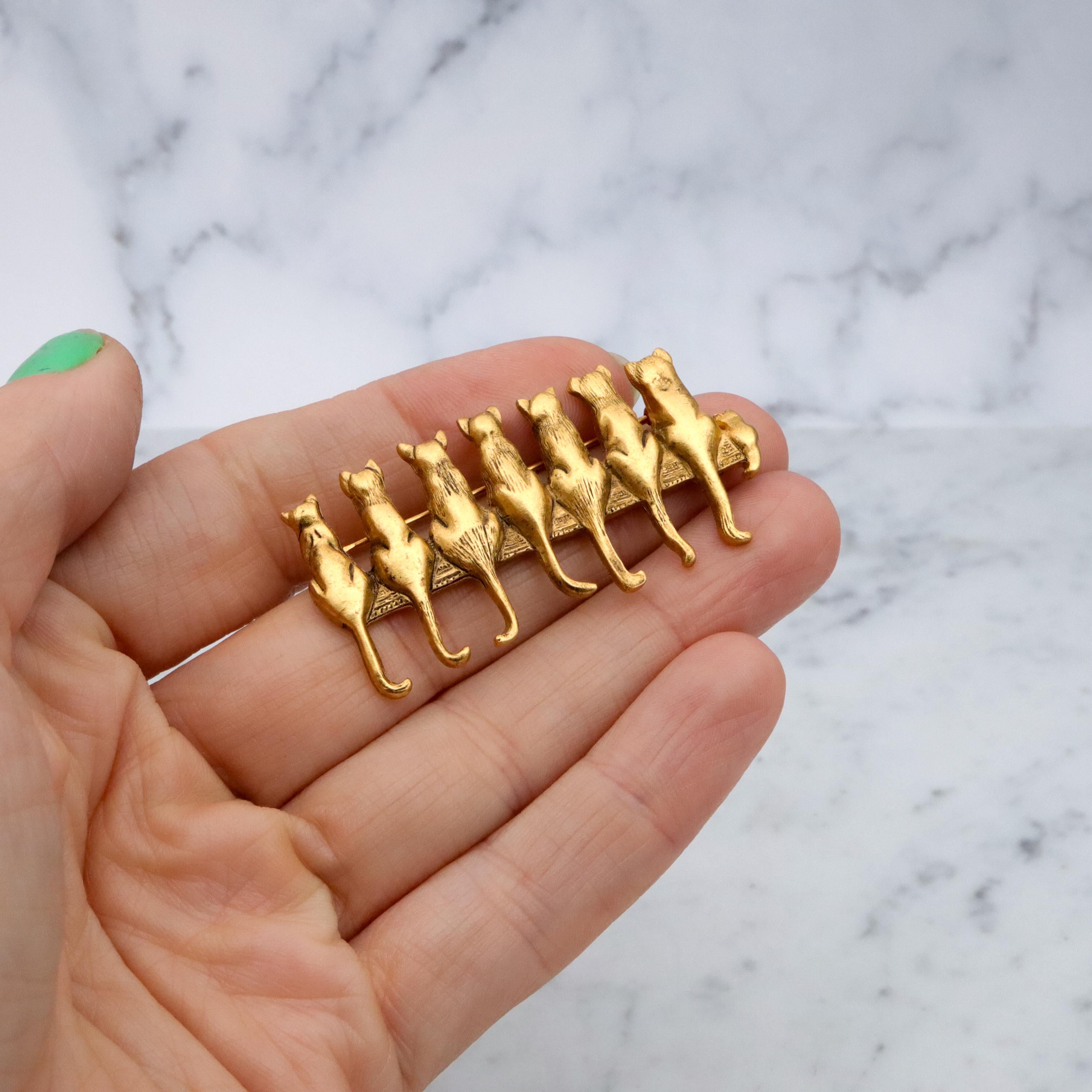 Vintage MFA Cats in a Row gold tone brooch