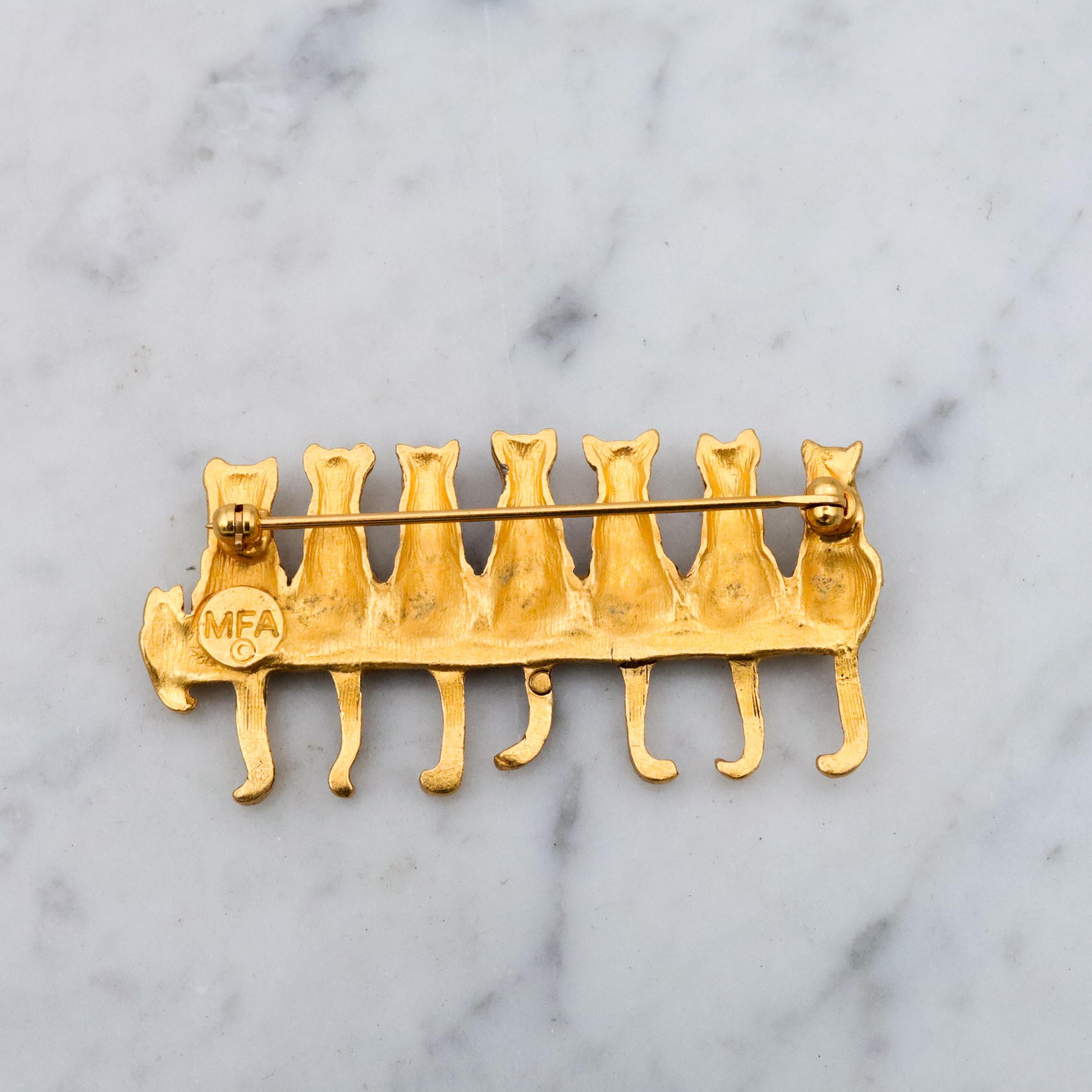 Vintage MFA Cats in a Row gold tone brooch
