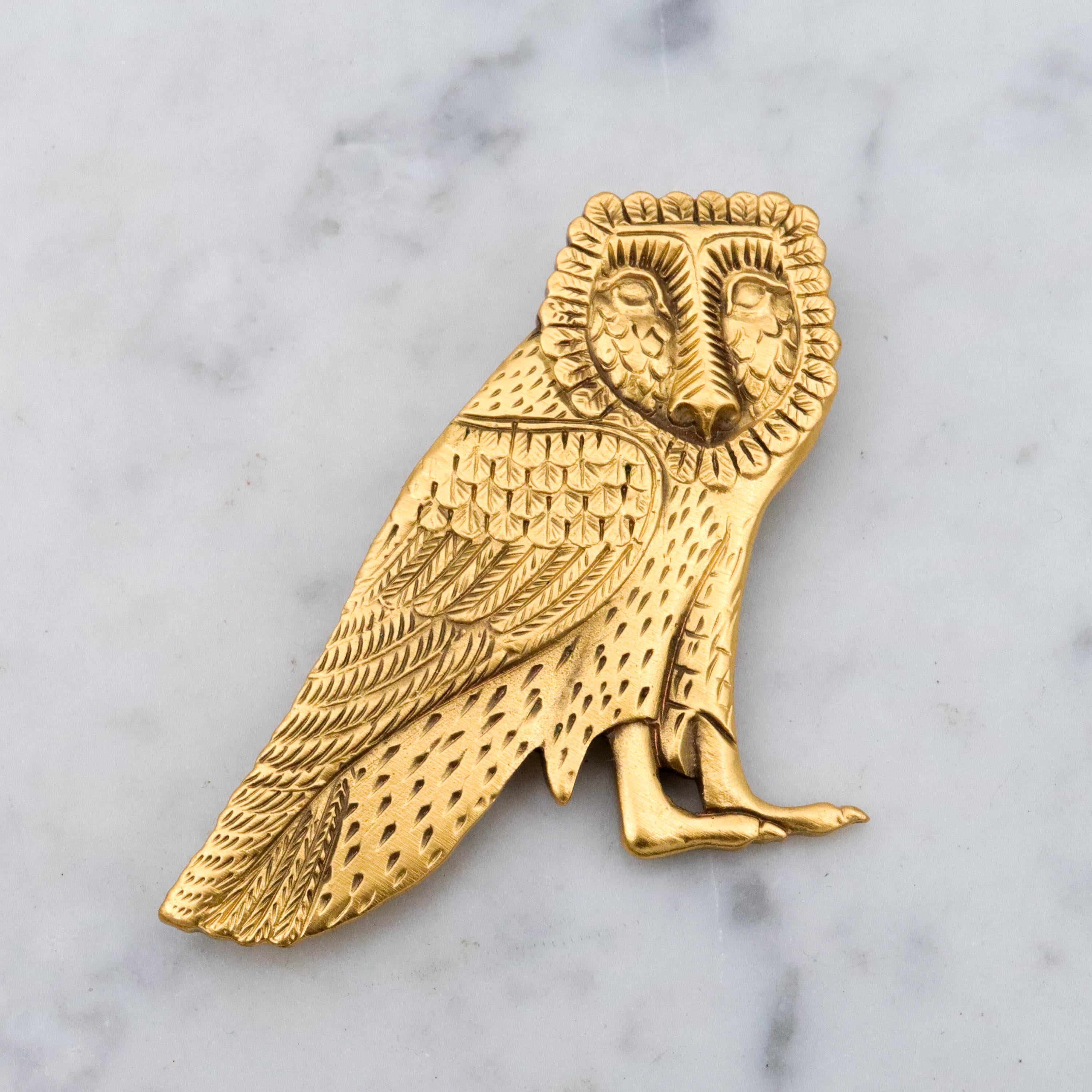 Vintage VMFA Egyptian Revival barn owl gold tone brooch