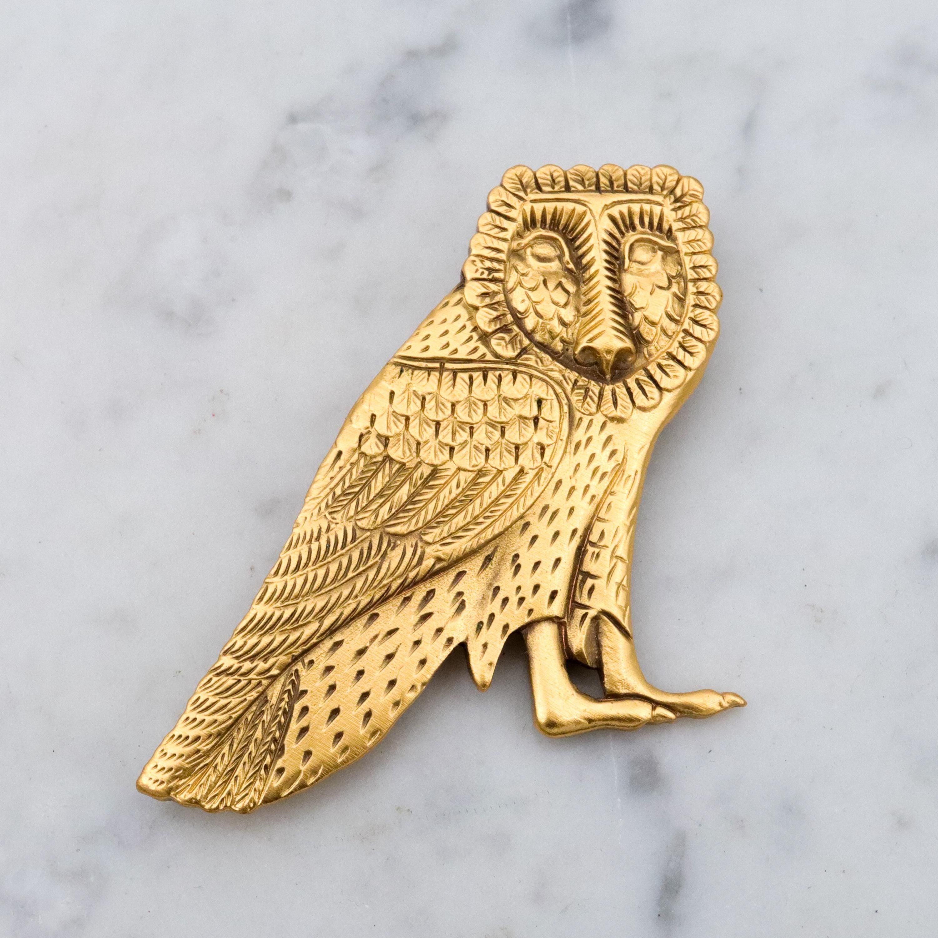 Vintage VMFA Egyptian Revival barn owl gold tone brooch