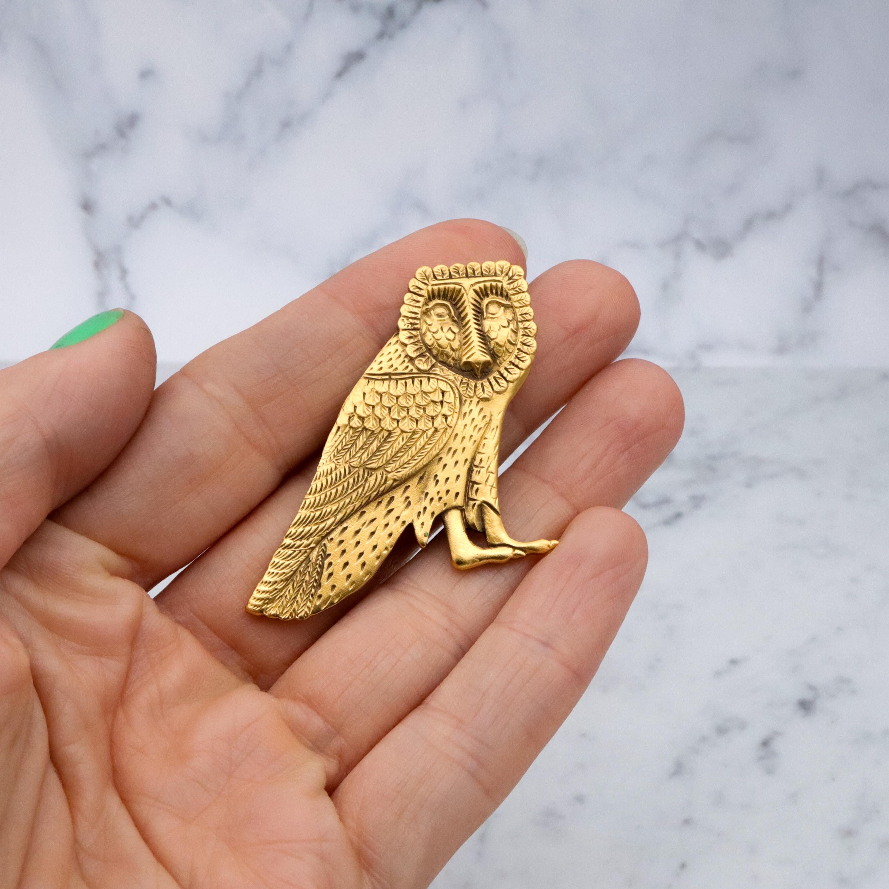 Vintage VMFA Egyptian Revival barn owl gold tone brooch
