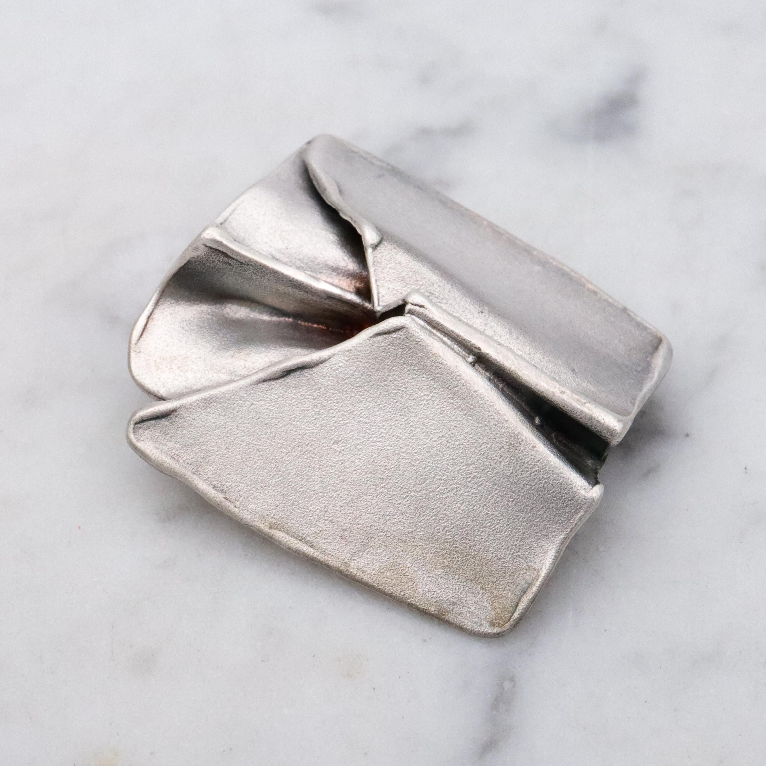 Modernist sculptural origami matte sterling brooch