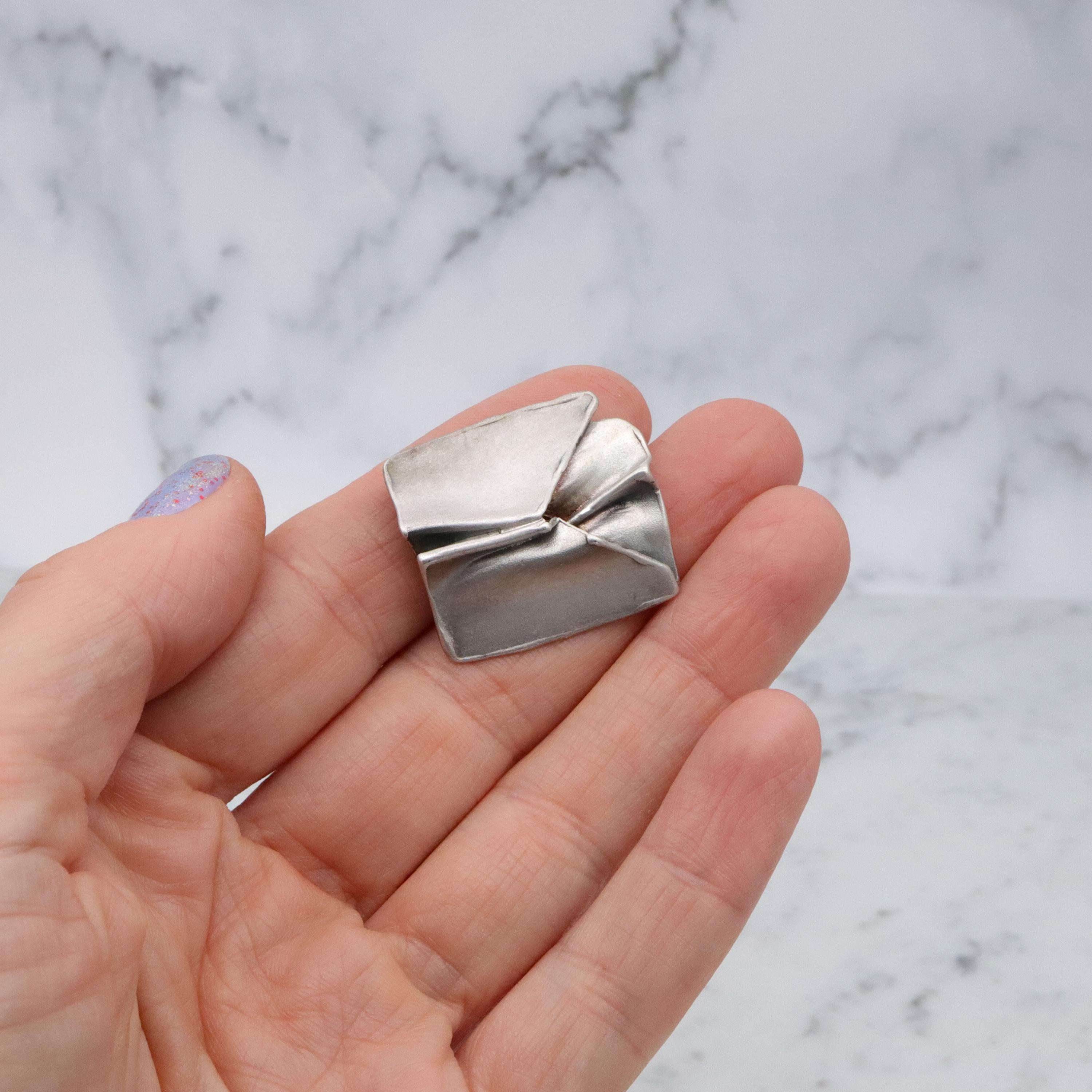 Modernist sculptural origami matte sterling brooch