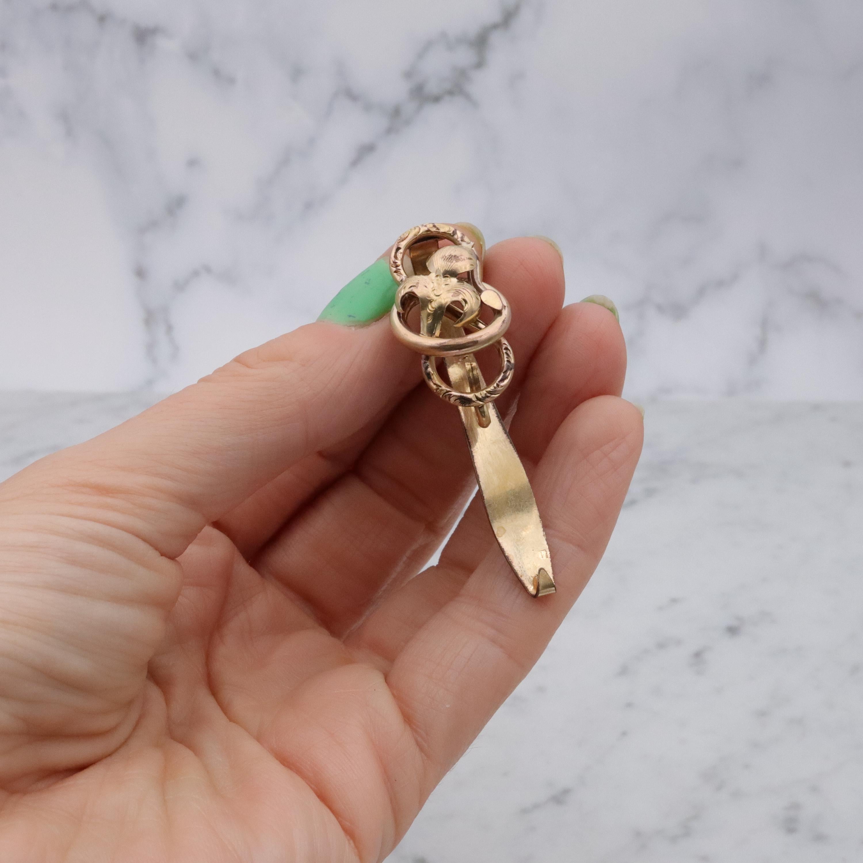 Victorian gold filled iris knot chatelain clip w/pendant loop