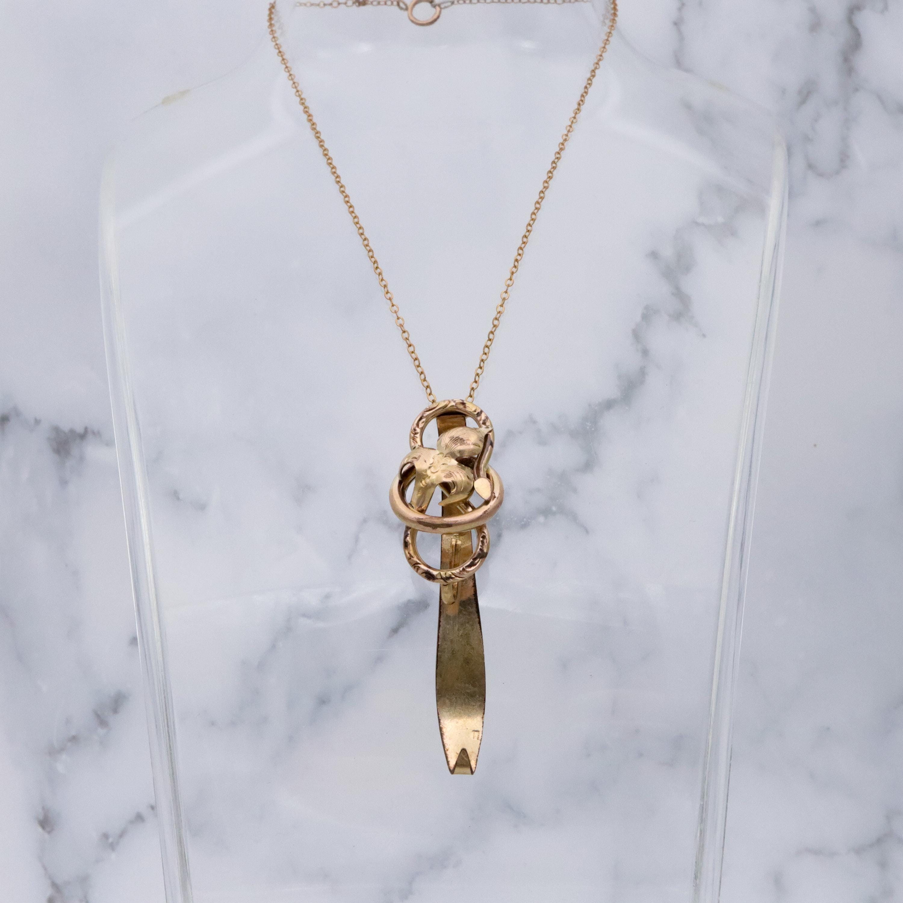 Victorian gold filled iris knot chatelain clip w/pendant loop