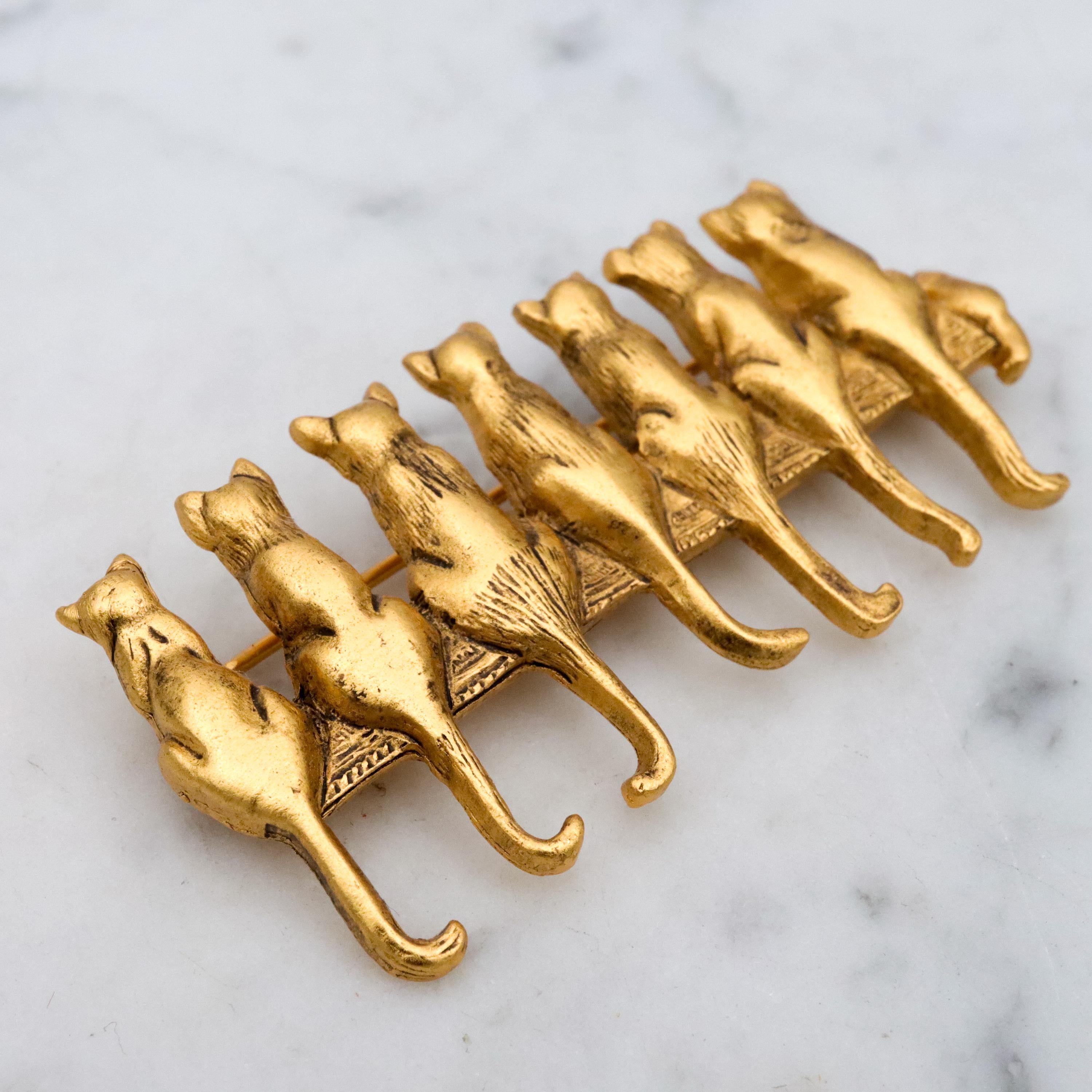 Vintage MFA Cats in a Row gold tone brooch