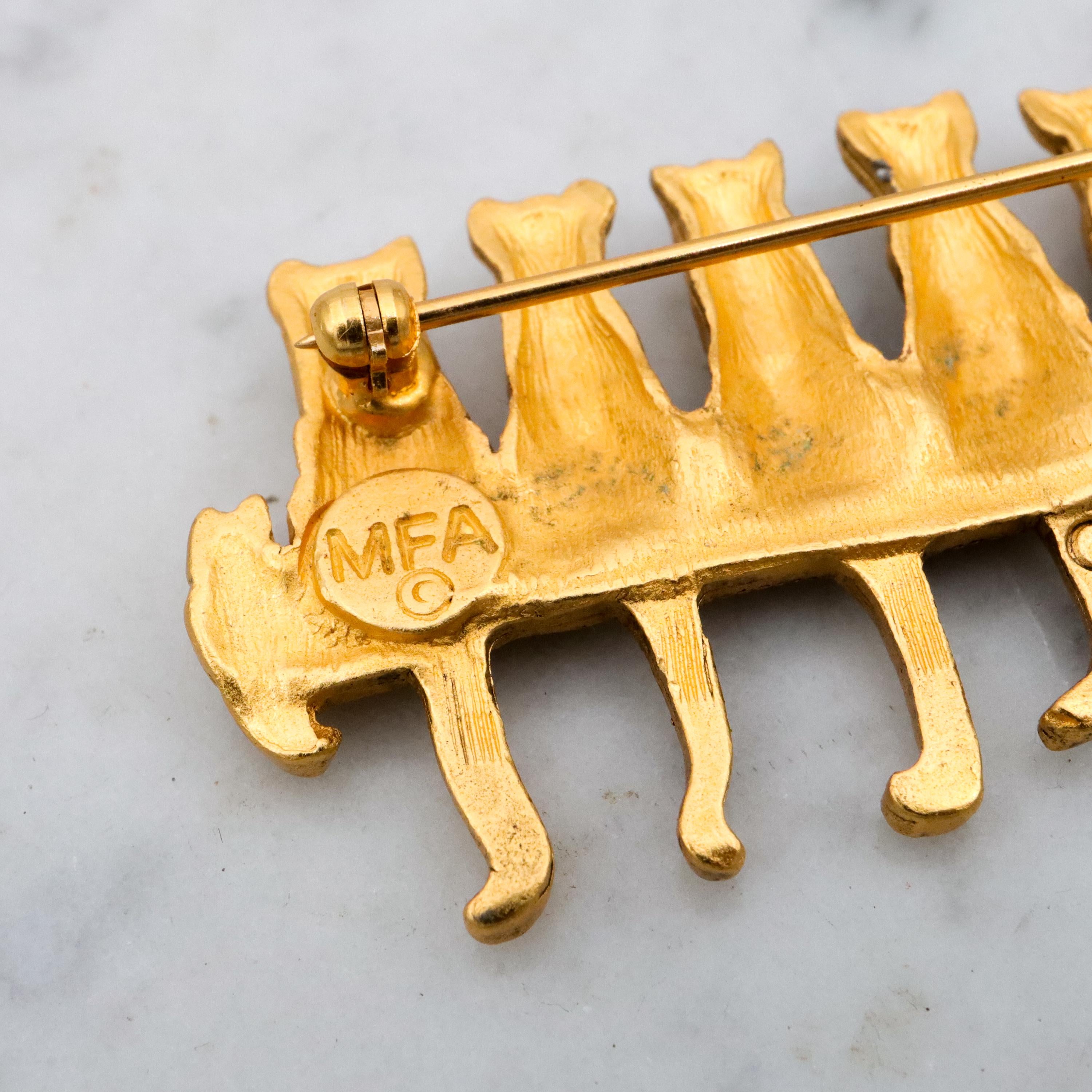 Vintage MFA Cats in a Row gold tone brooch