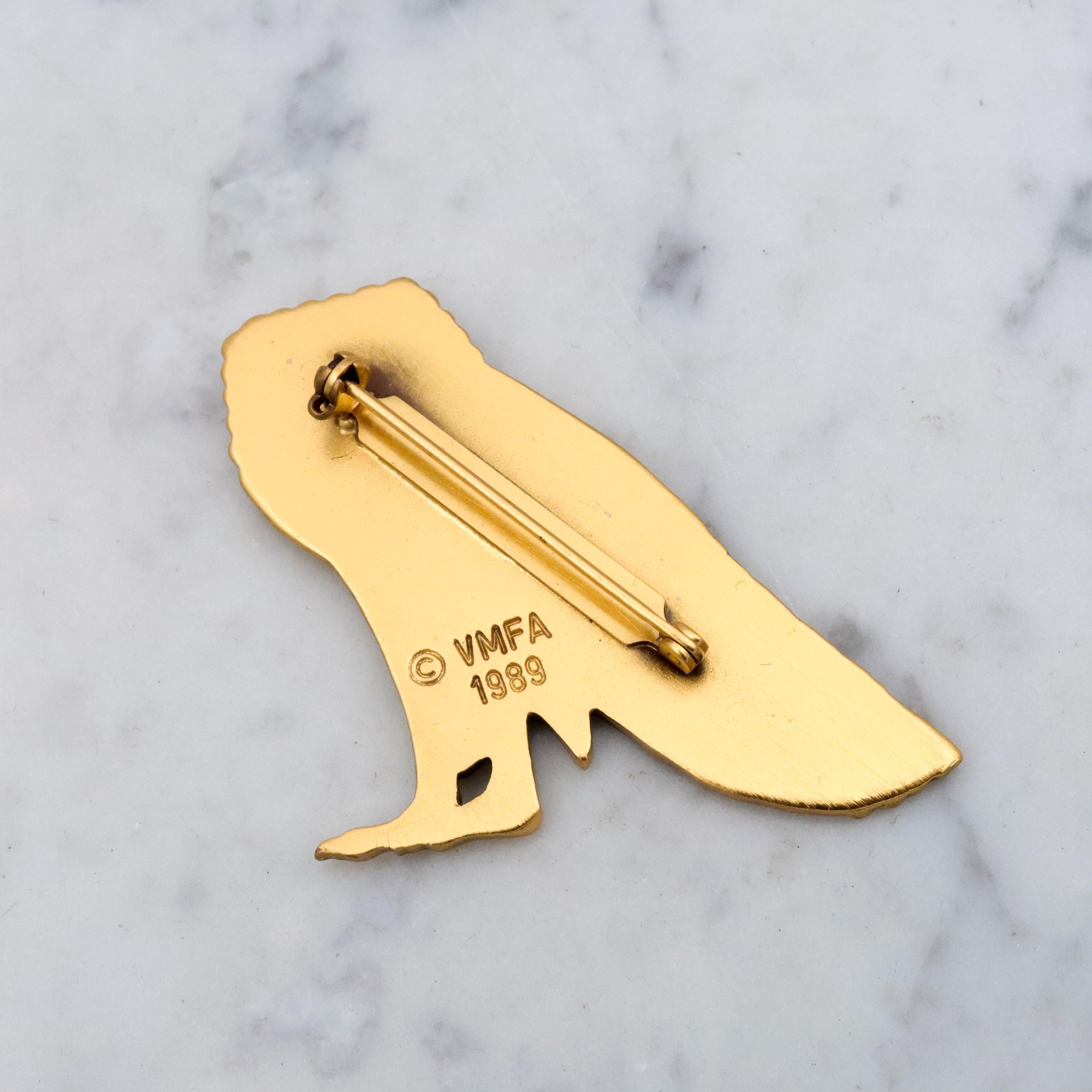 Vintage VMFA Egyptian Revival barn owl gold tone brooch