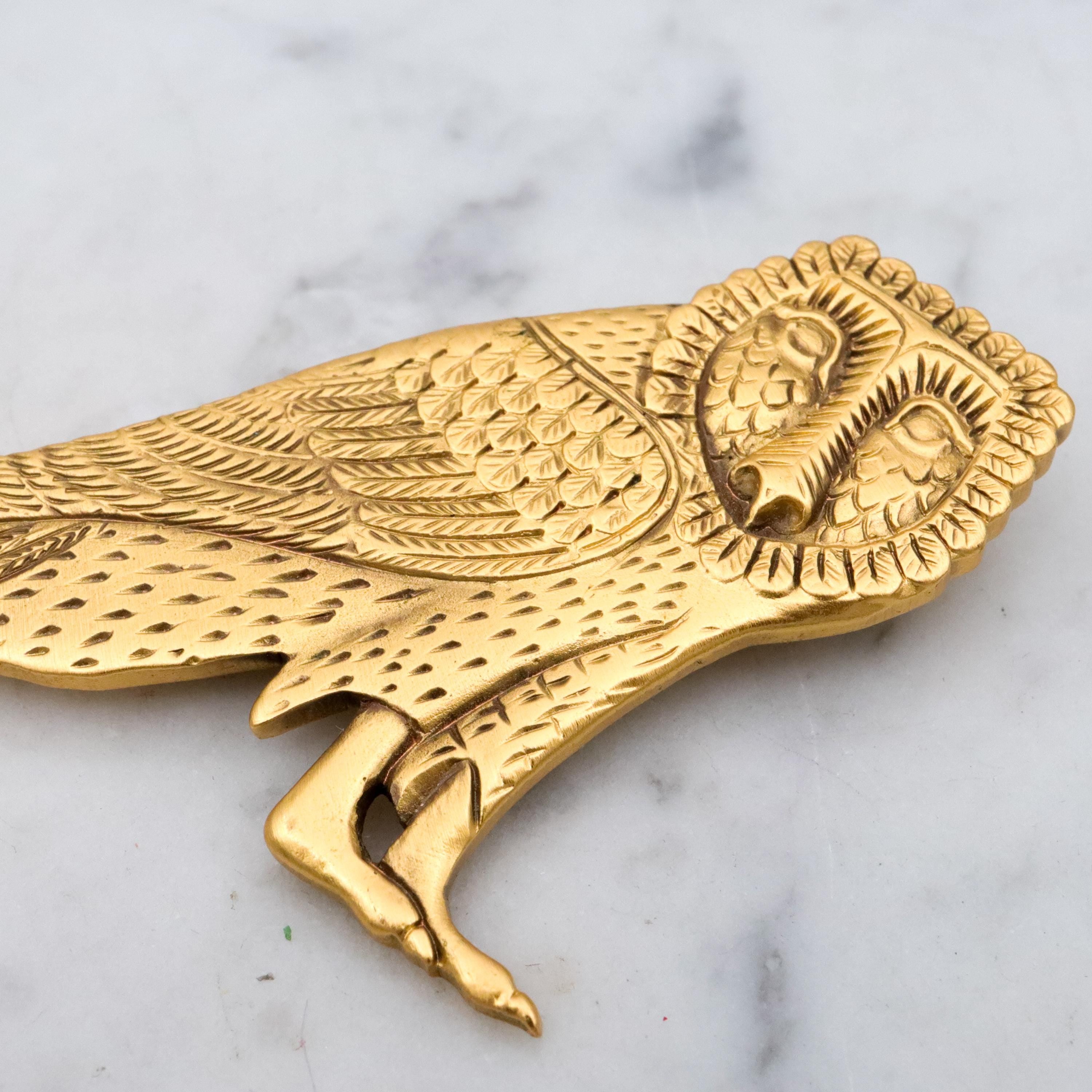 Vintage VMFA Egyptian Revival barn owl gold tone brooch