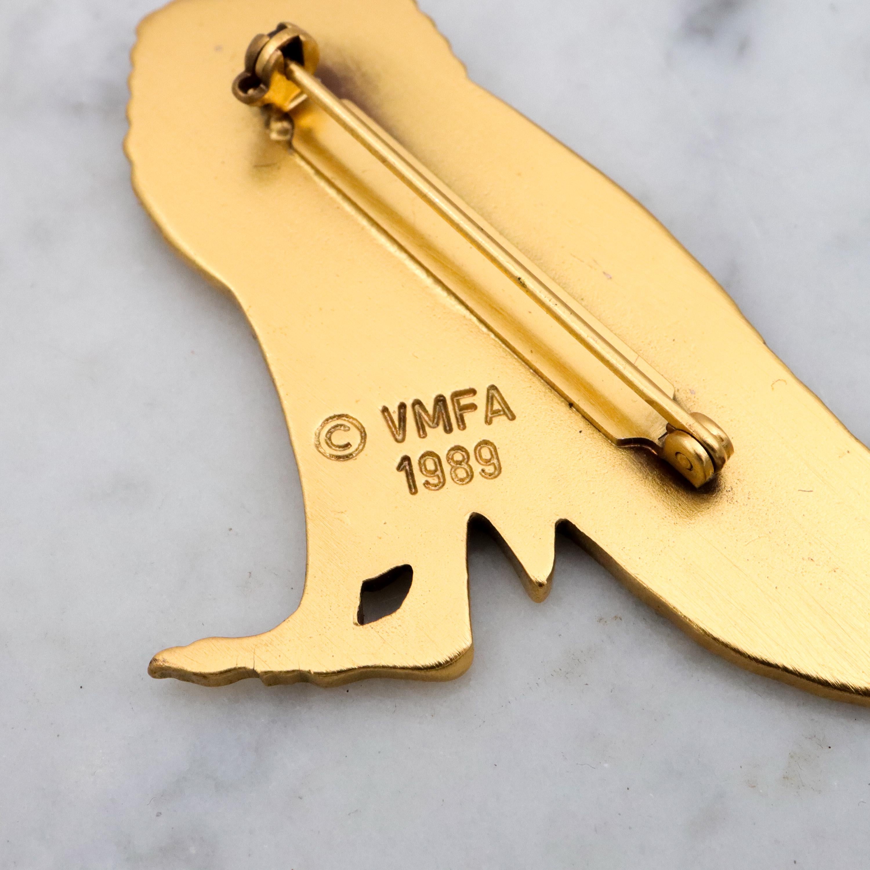 Vintage VMFA Egyptian Revival barn owl gold tone brooch
