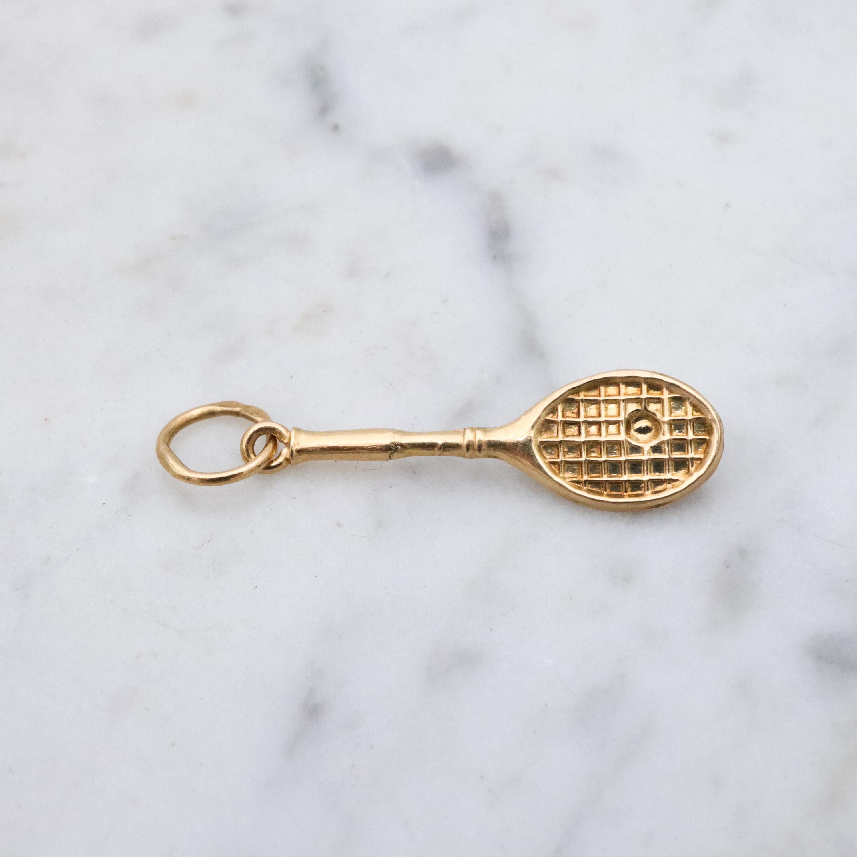 Vintage 14k gold & pearl tennis racket charm pendant