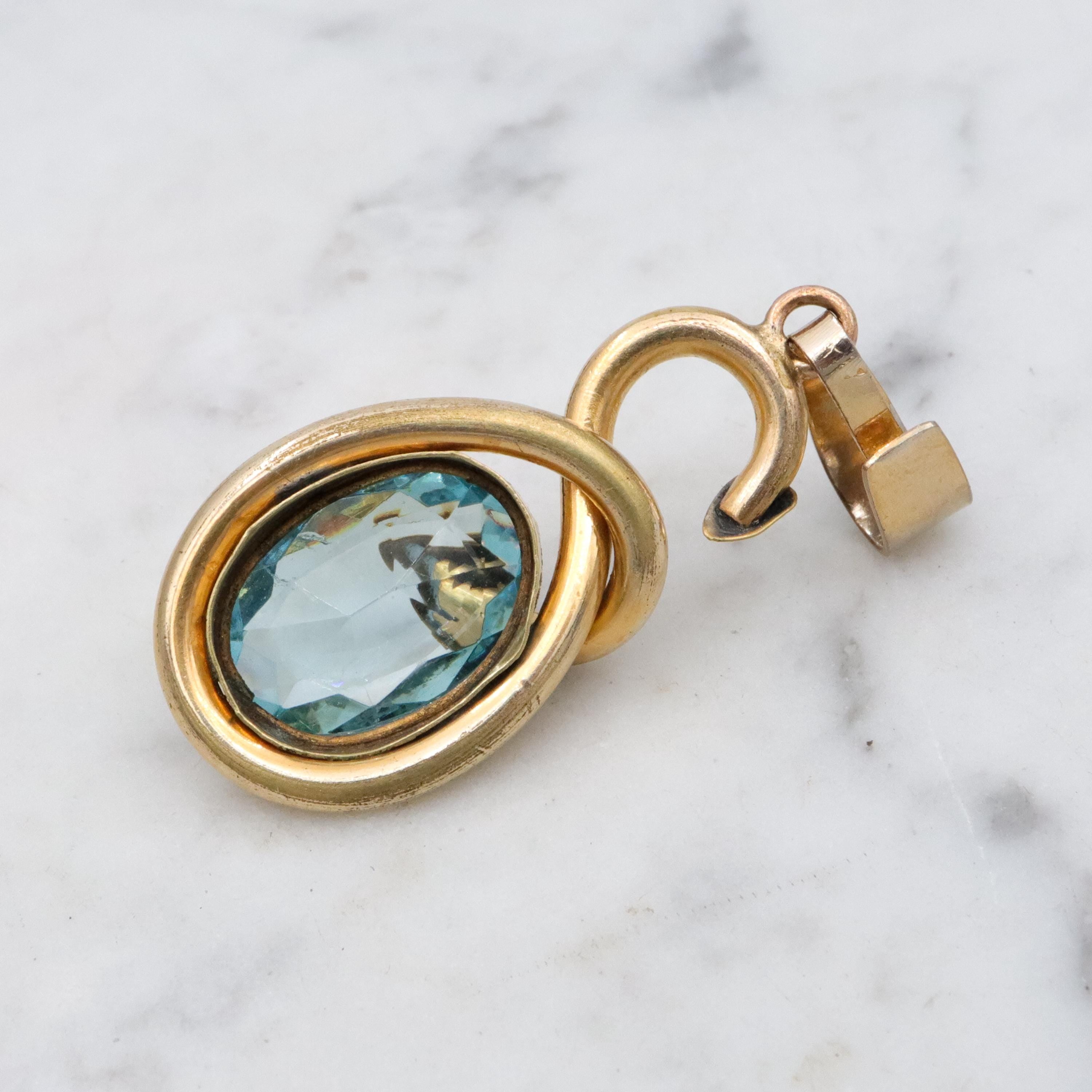 Victorian gilt metal & aqua glass snake pendant