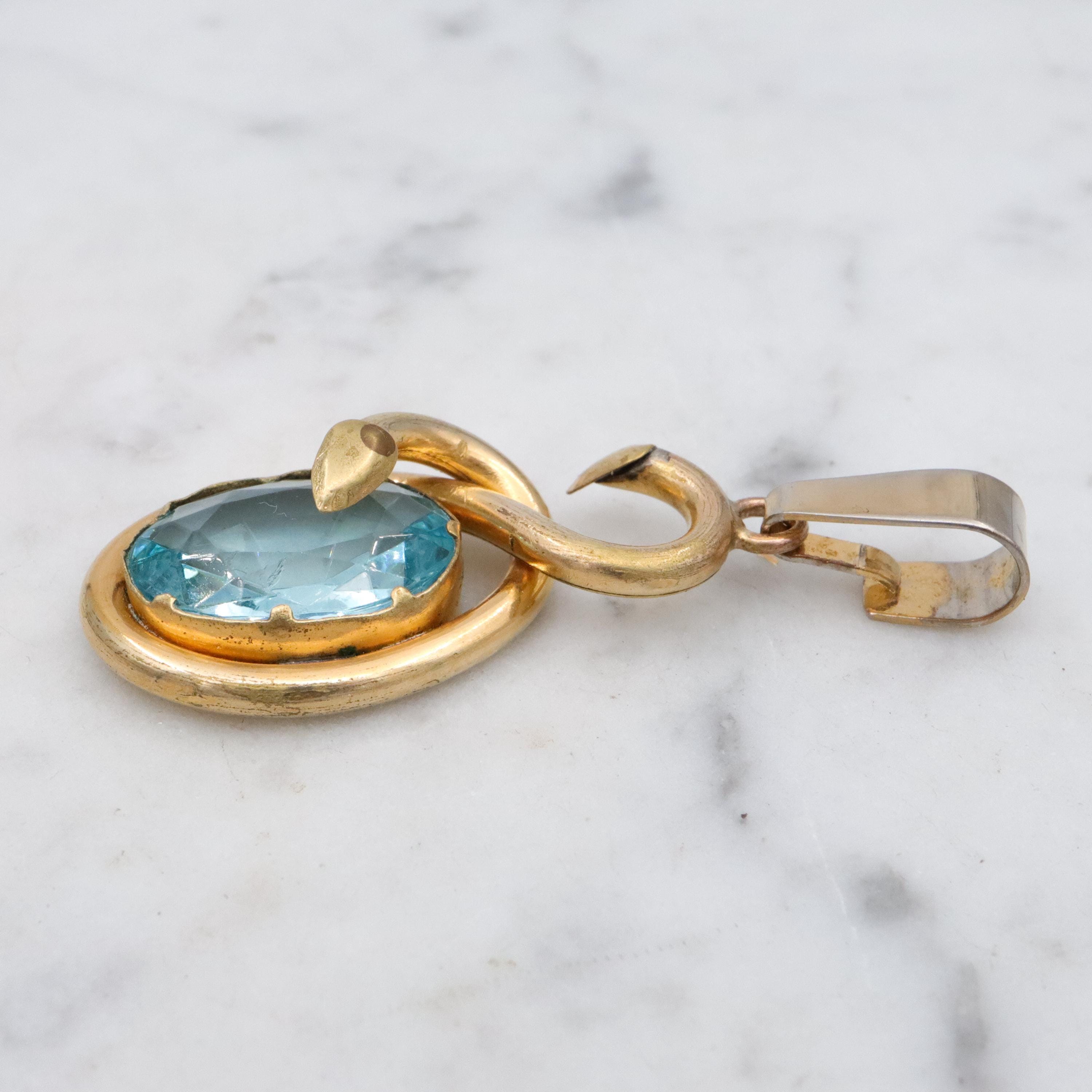 Victorian gilt metal & aqua glass snake pendant