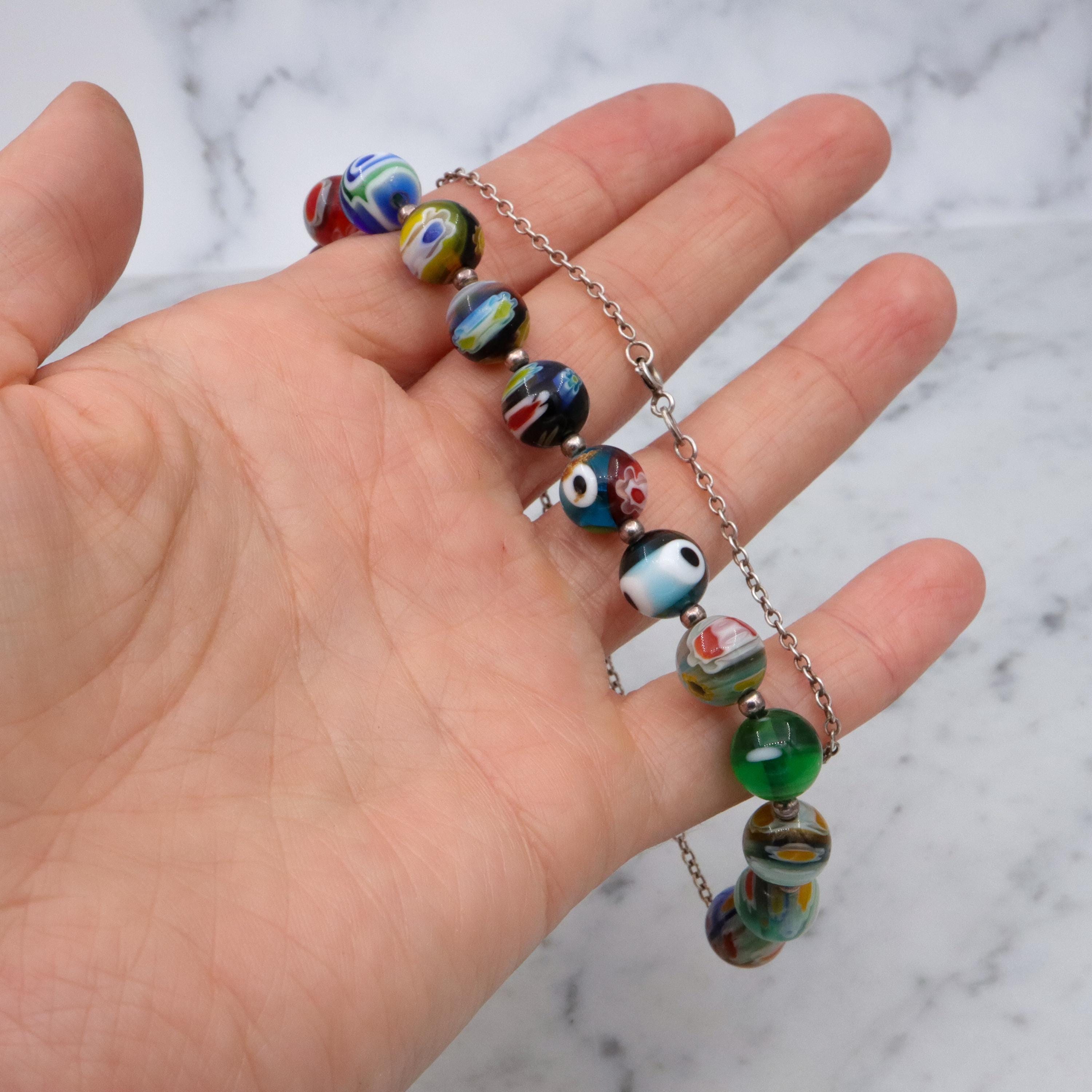 Vintage Italian millefiori bead sterling necklace, 18"