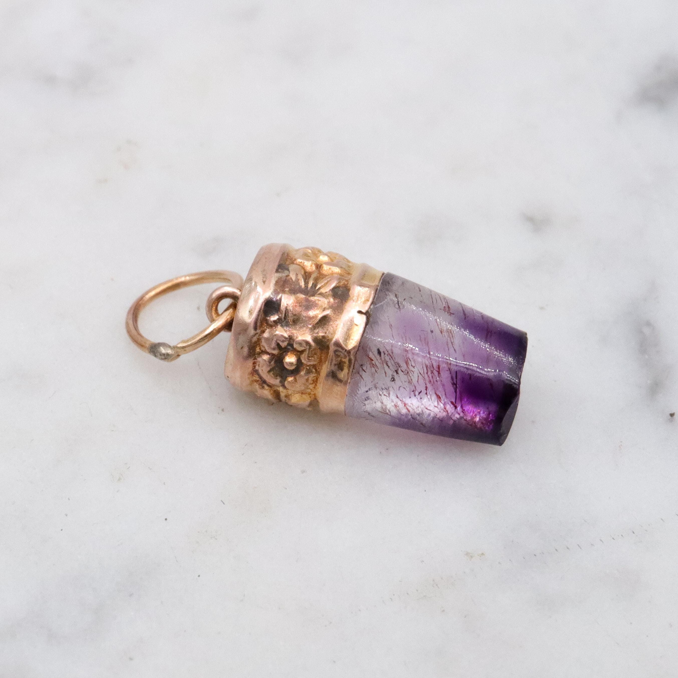 Victorian natural amethyst 14k gold fob pendant