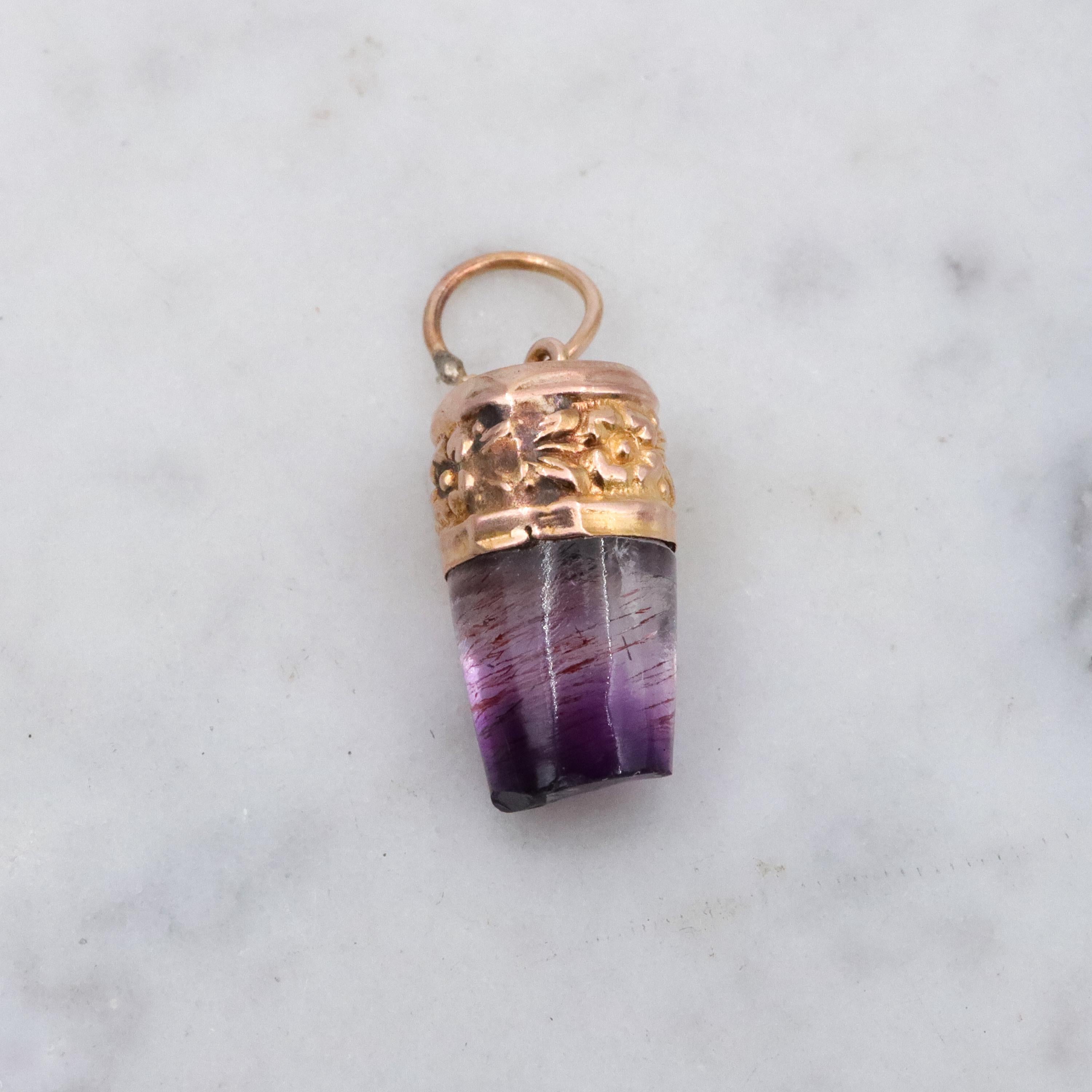 Victorian natural amethyst 14k gold fob pendant