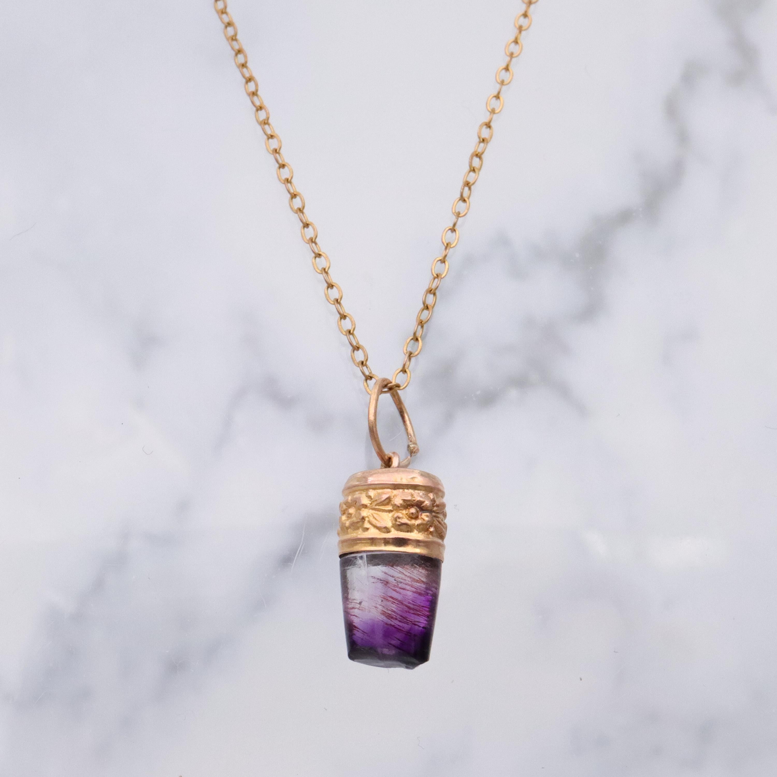 Victorian natural amethyst 14k gold fob pendant