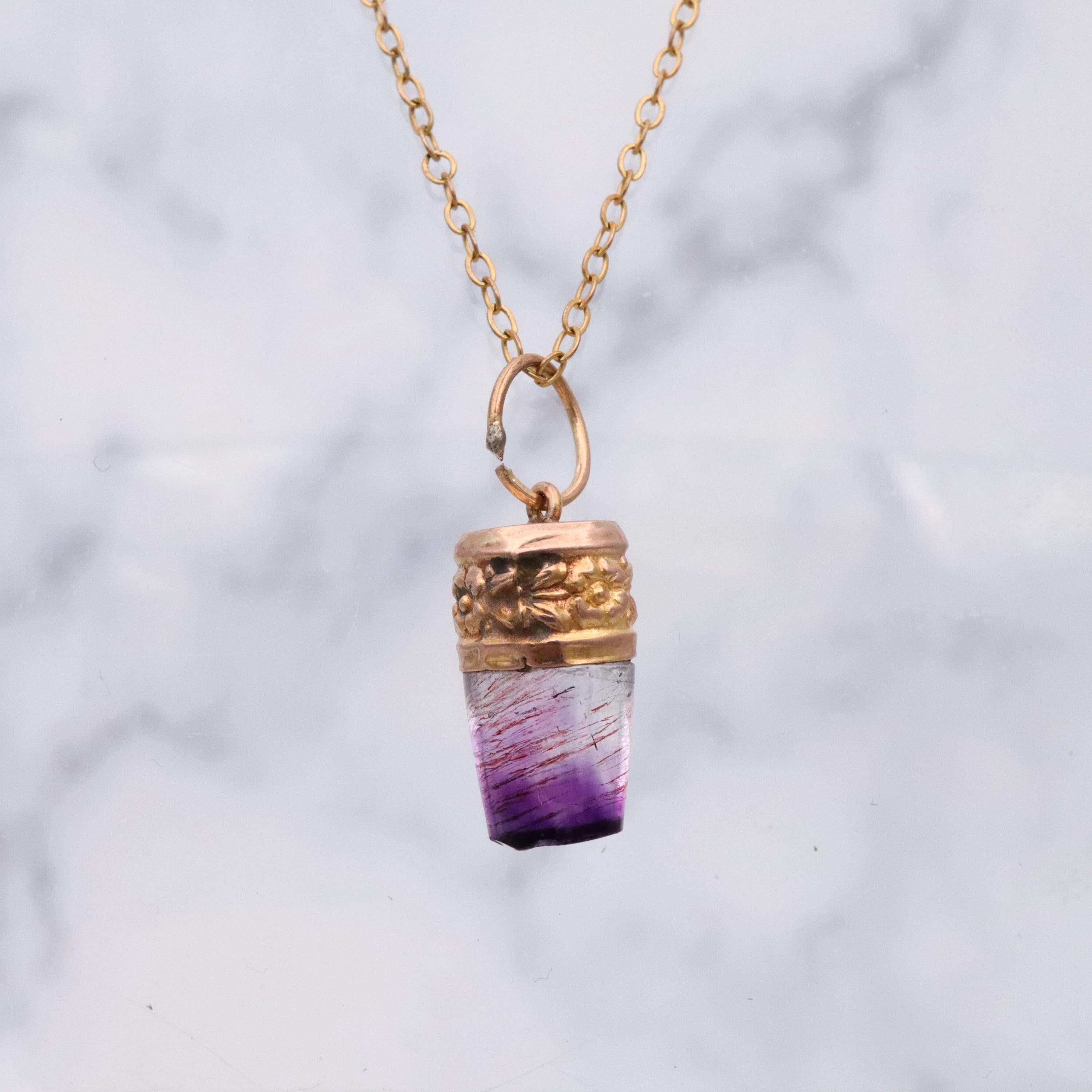 Victorian natural amethyst 14k gold fob pendant