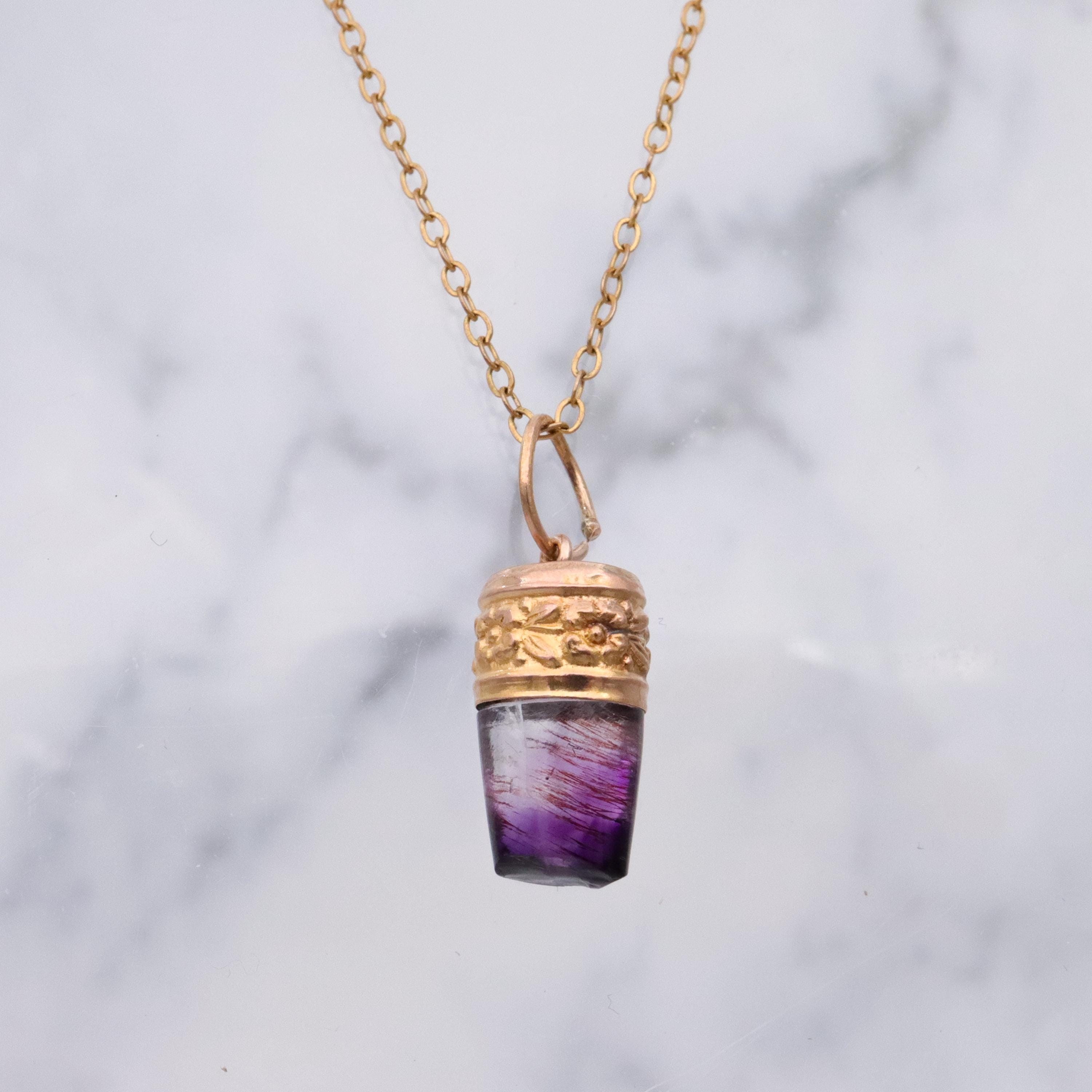 Victorian natural amethyst 14k gold fob pendant