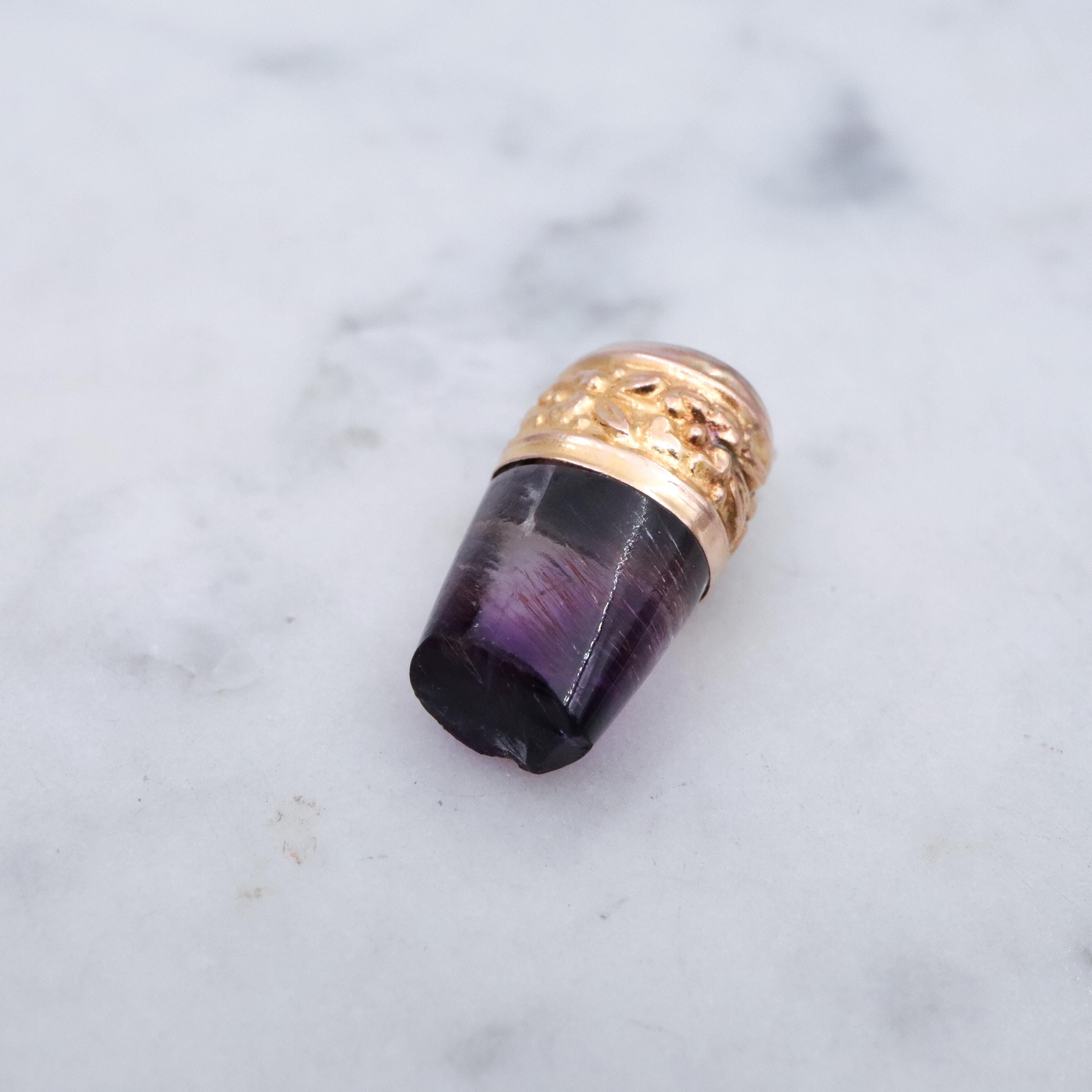 Victorian natural amethyst 14k gold fob pendant