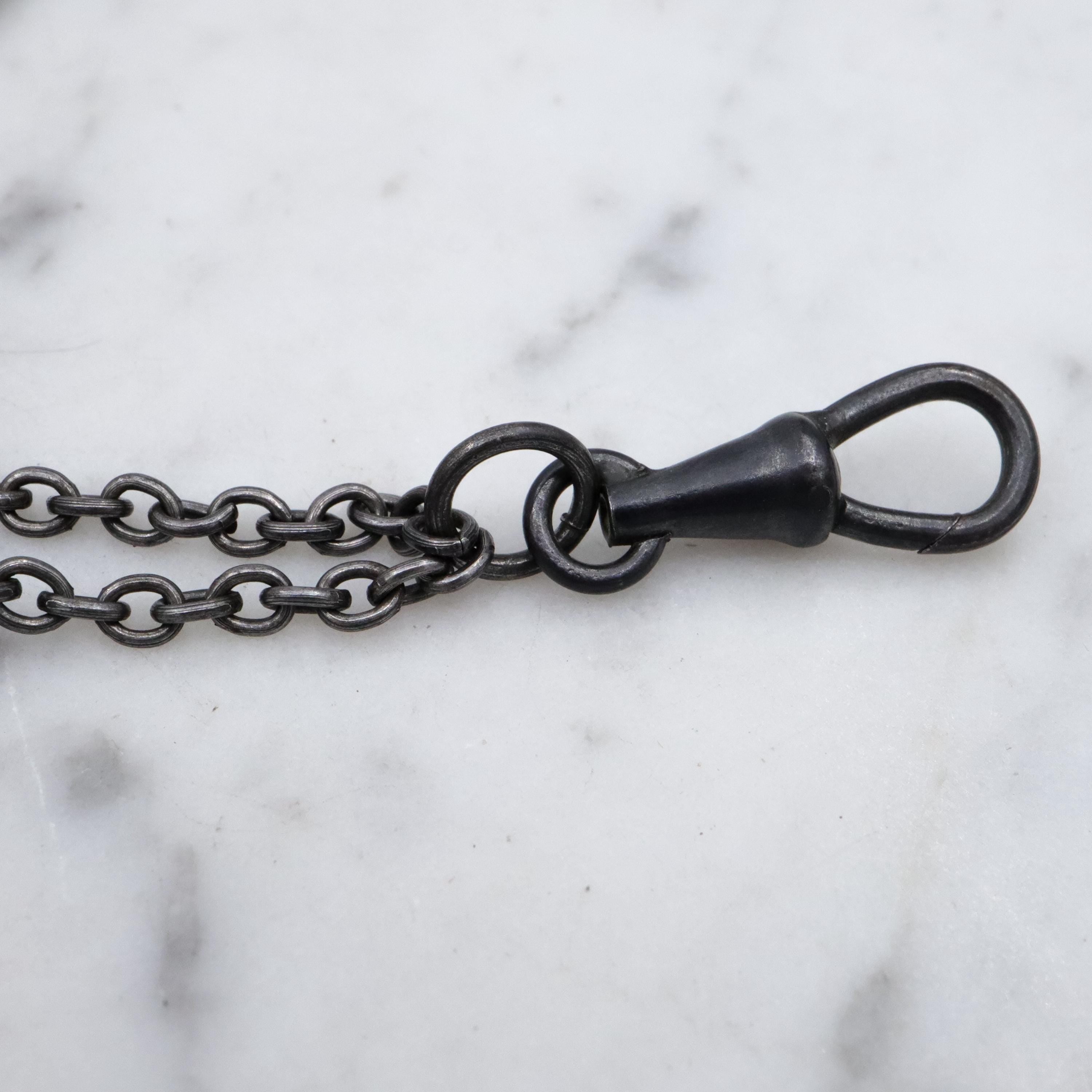 Victorian gunmetal 54" long muff guard chain w/open back crystal accents & dog clip clasp