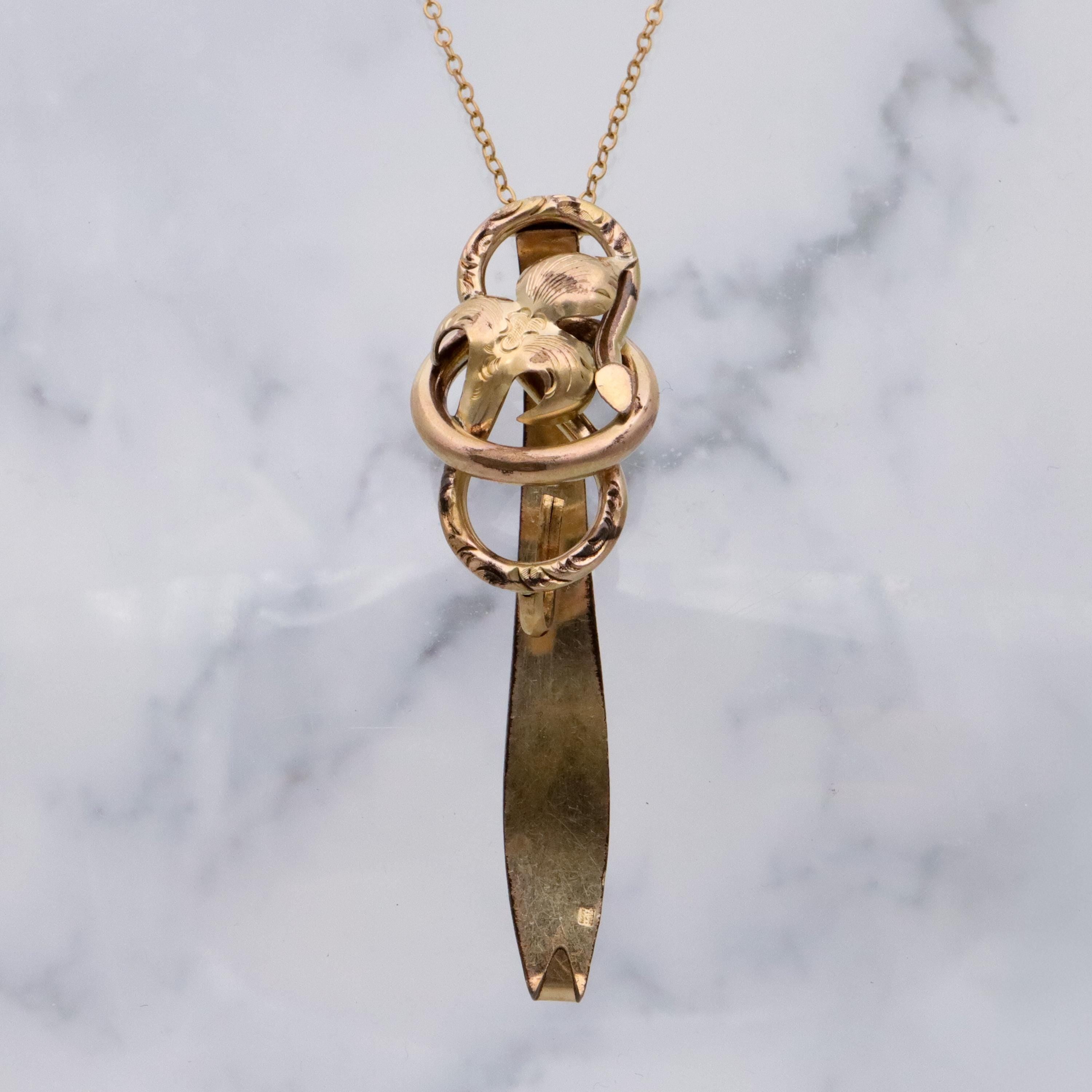 Victorian gold filled iris knot chatelain clip w/pendant loop